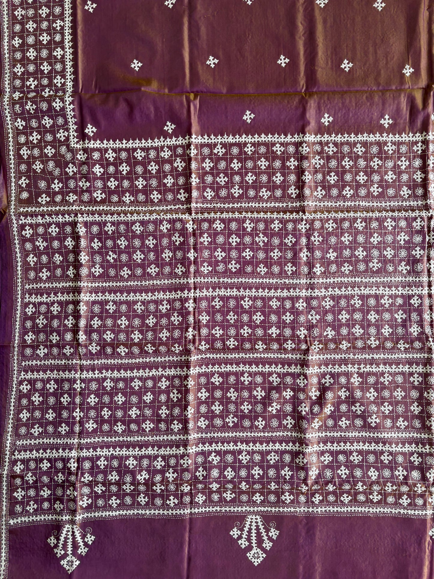 Gujrati Stitch/Kutch Hand Embroidered Art Silk Saree
