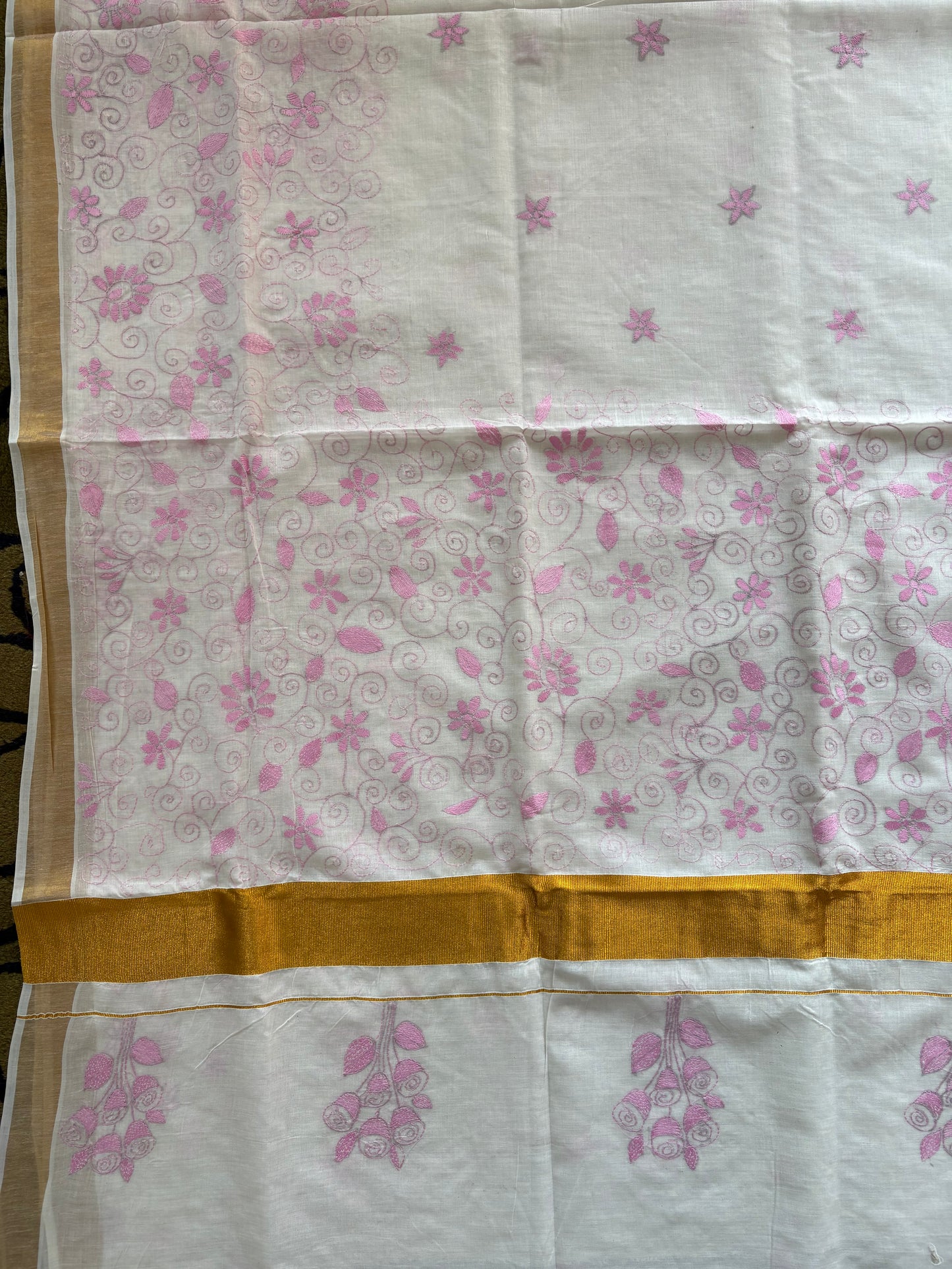 Kantha Stitch Hand Embroidered South Cotton Saree