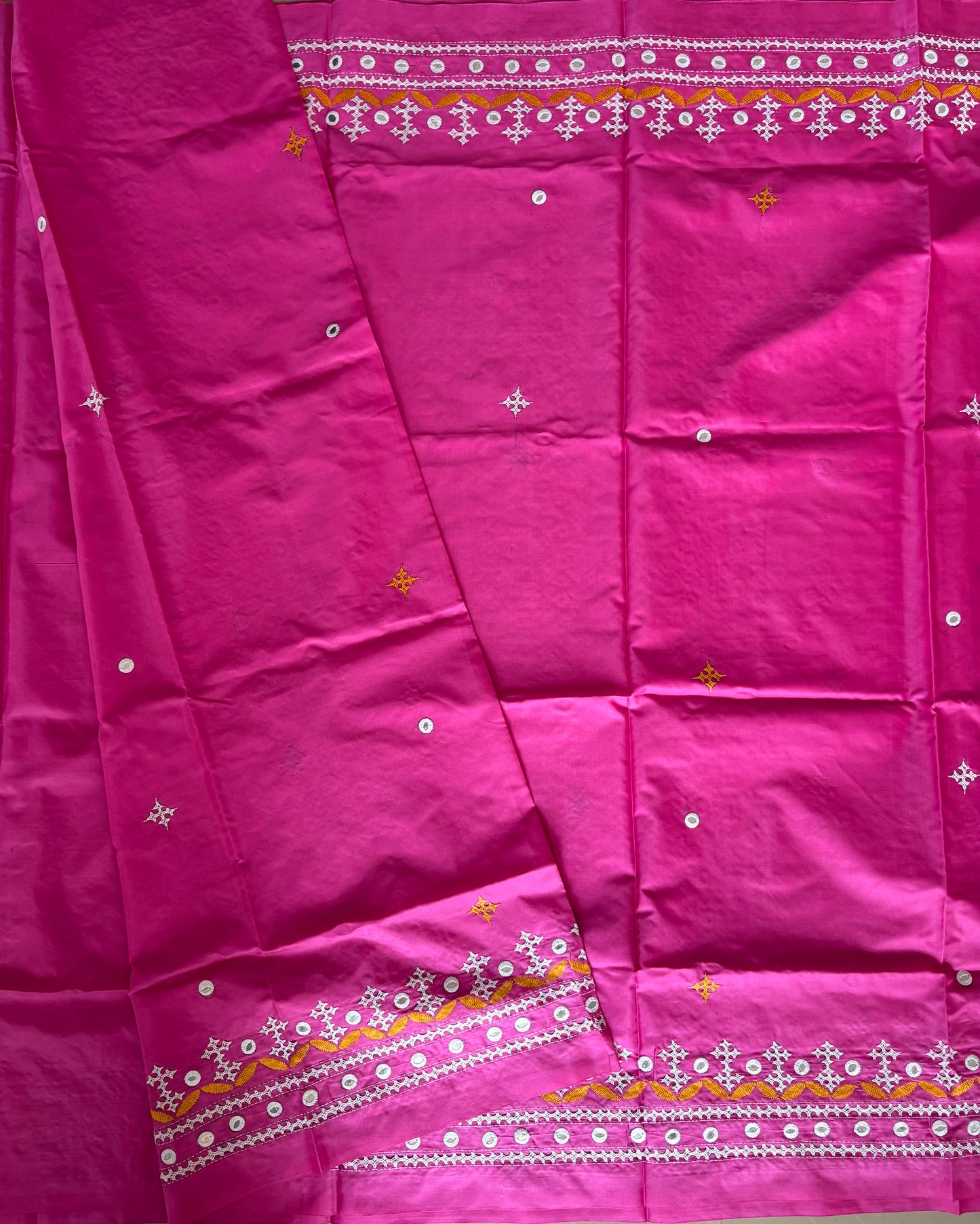 Gujrati Stitch/Kutch Hand Embroidered Art Silk Saree