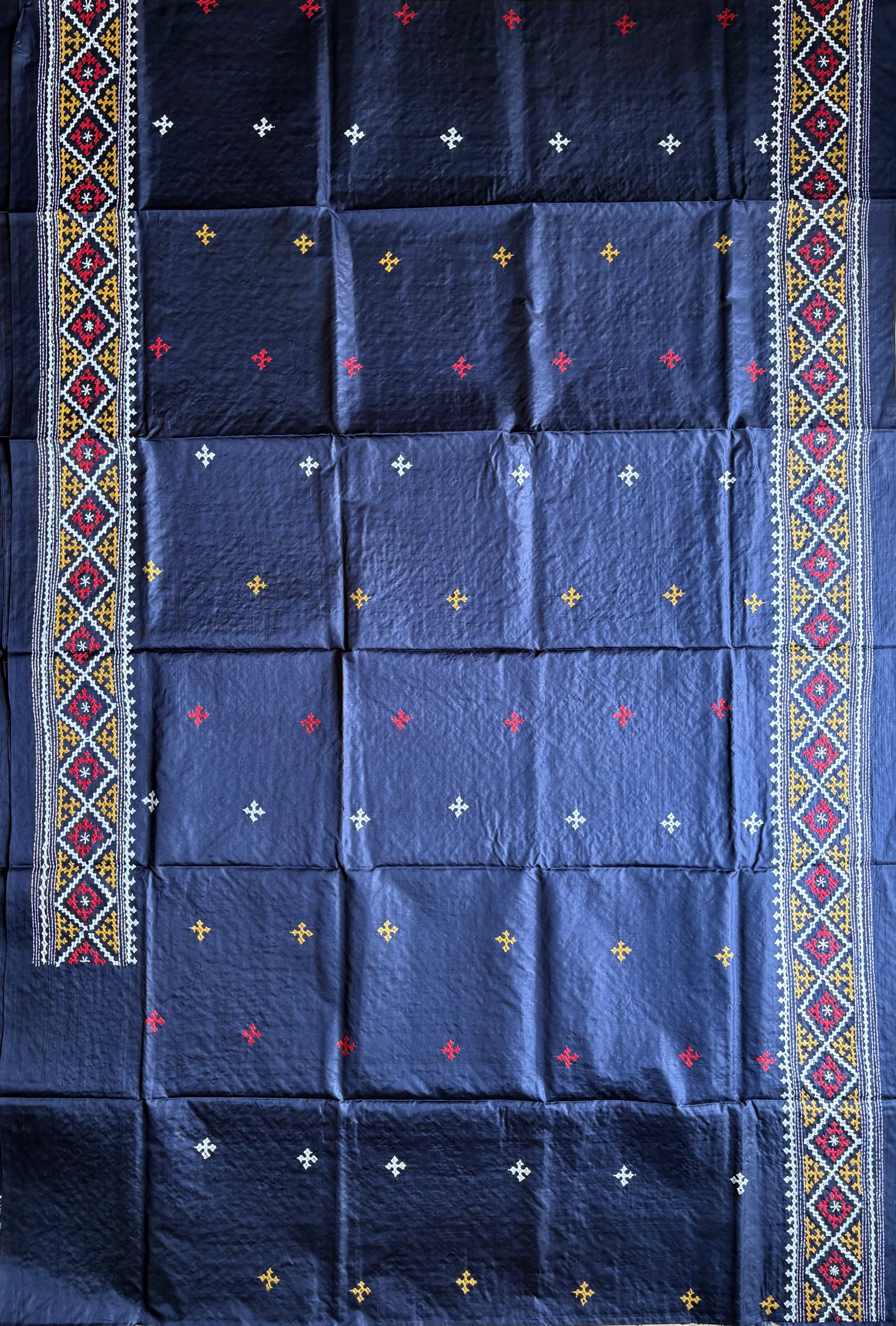 Gujrati/Kutchi Work Hand Embroidered Pure Banglore Silk Saree