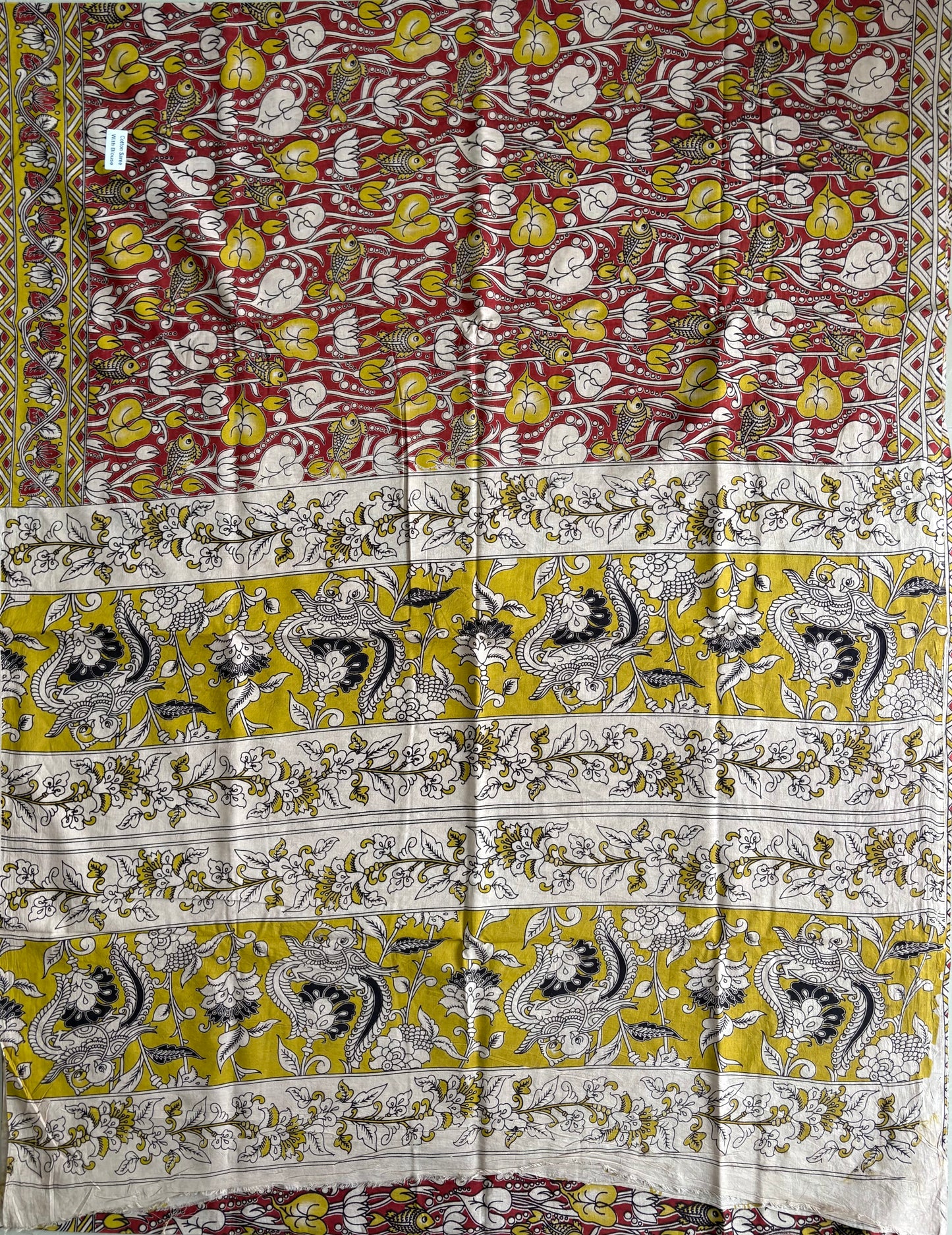Kalamkari printed malmal cotton Saree with blouse