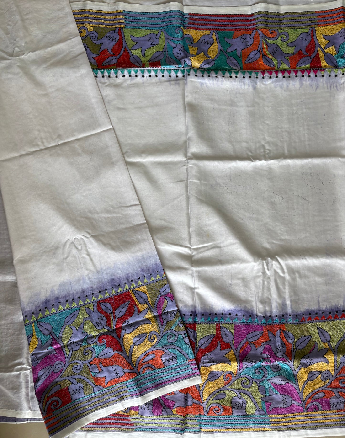 Hand work Kantha stitch Saree in Artificial silk
