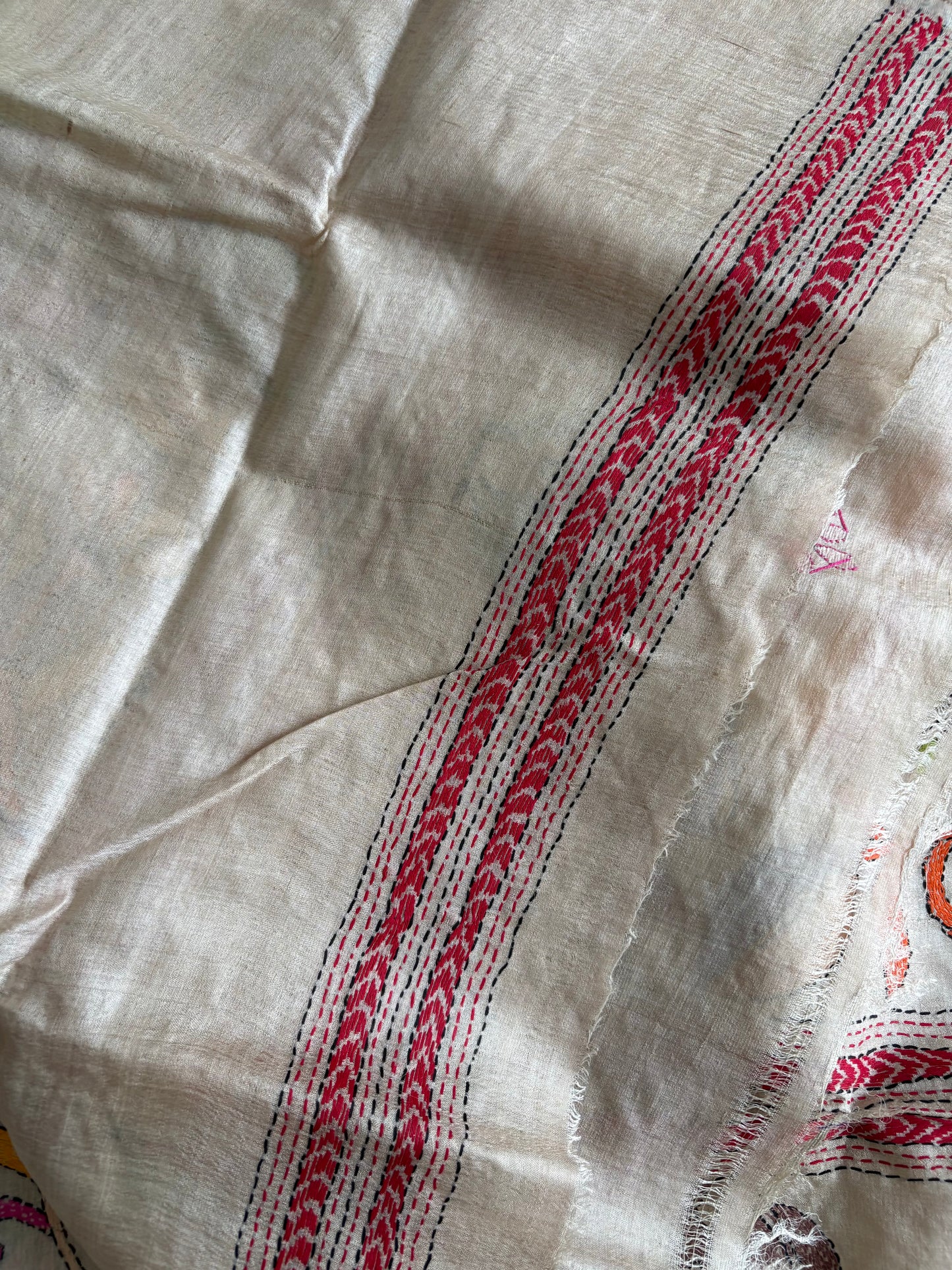 Kantha Stitch Hand Embroidered Pure Gachi Tussar Silk Saree