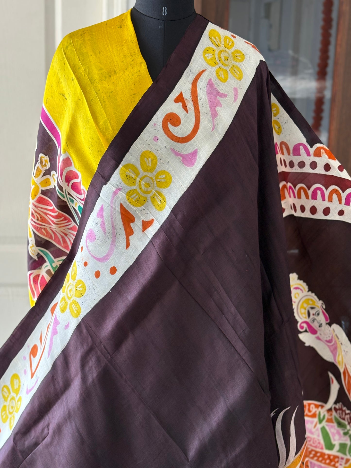 Exclusive Hand painted Pure Bishnupuri Silk Saree (Silk Marked)