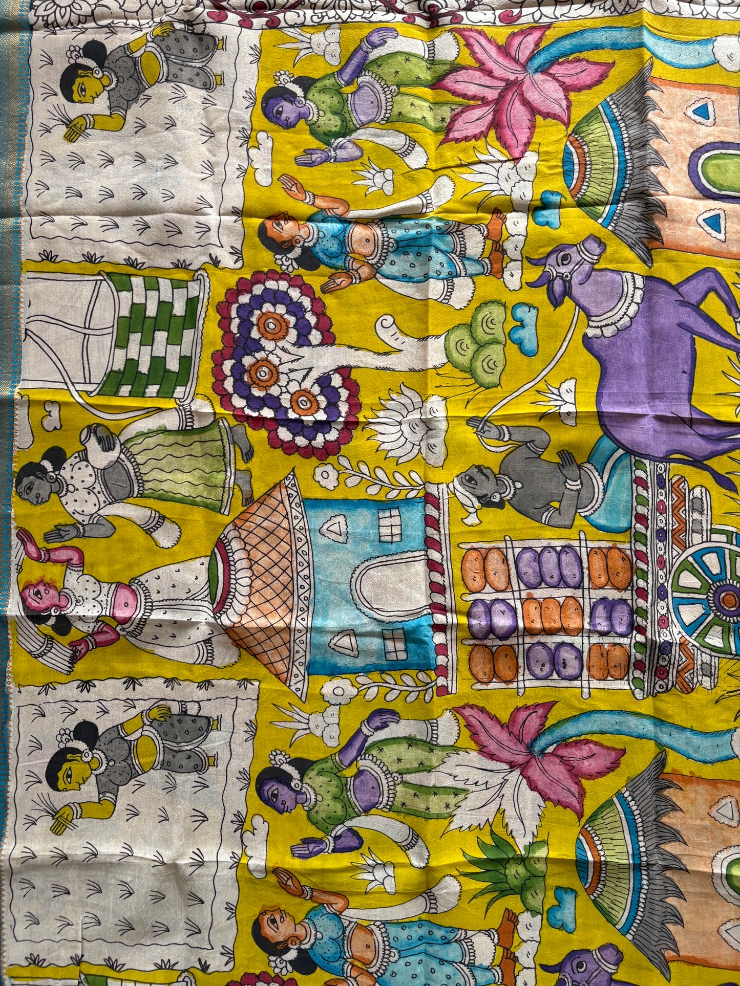 Pen Kalamkari hand painted Banglore Silk Dupatta