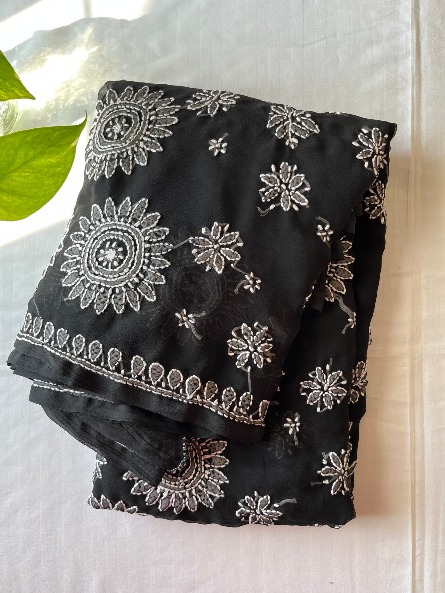 Black Georgette Chikankari Work Hand Embroidered Saree