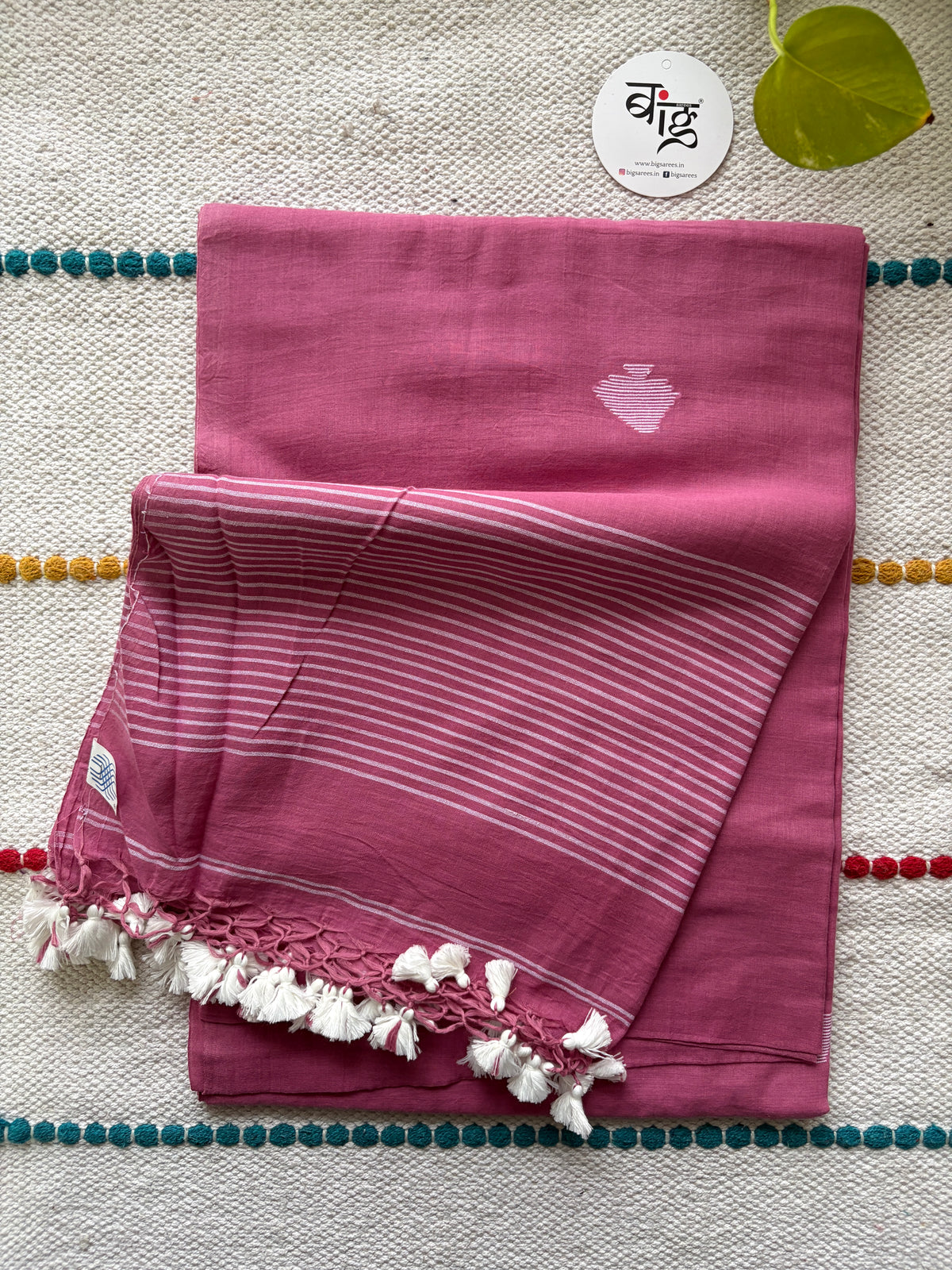 Hand woven Pure Mul Cotton Saree (Handloom Marked) - Muted Pink