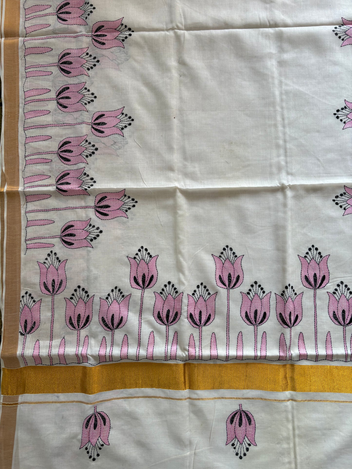 Kantha Stitch Hand Embroidered South Cotton Saree