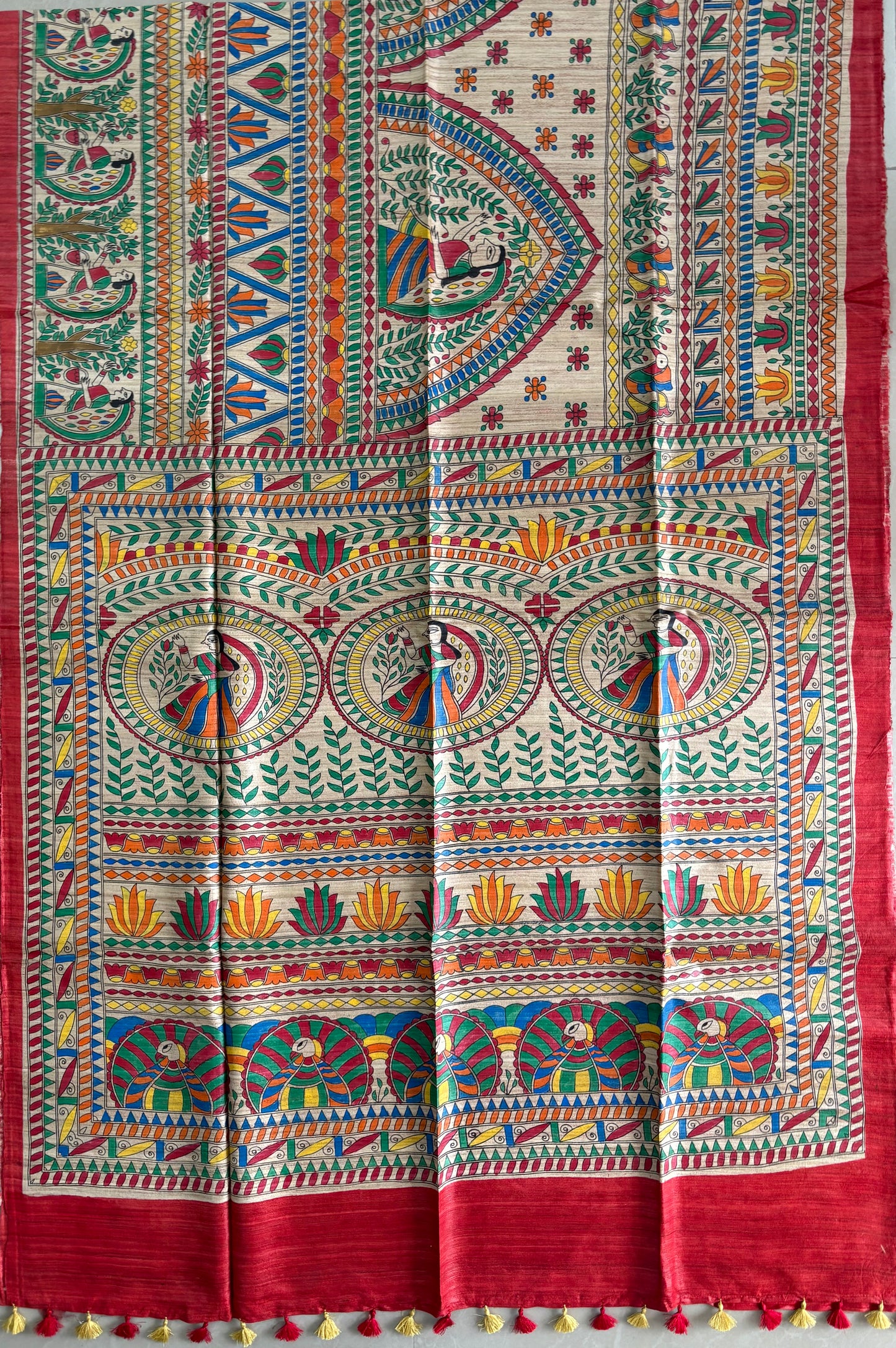 Pure Tussar Ghicha Silk Handcrafted Madhubani Half Saree (Silk Marked)