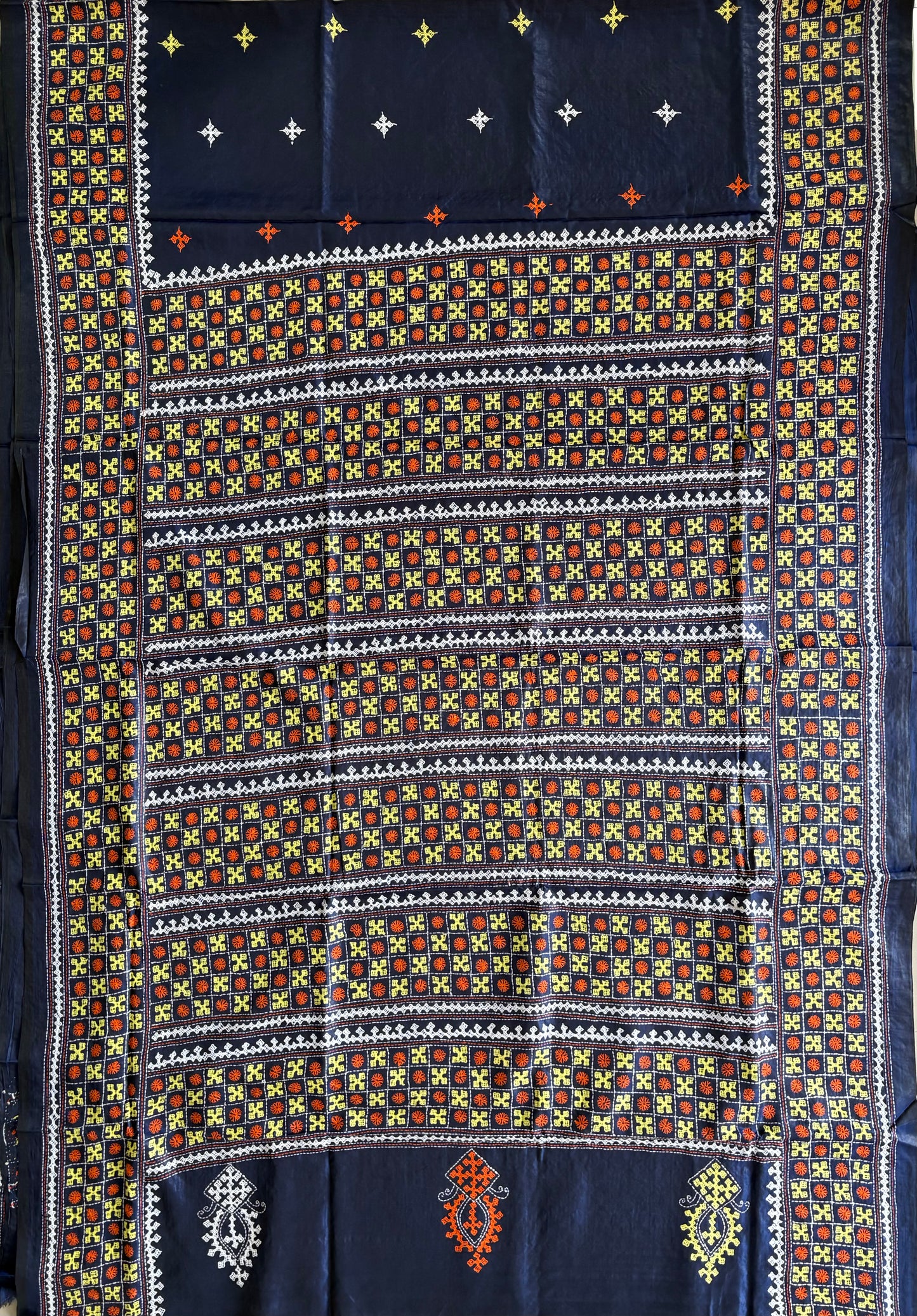Gujrati Stitch/Kutch Hand Embroidered Art Silk Saree