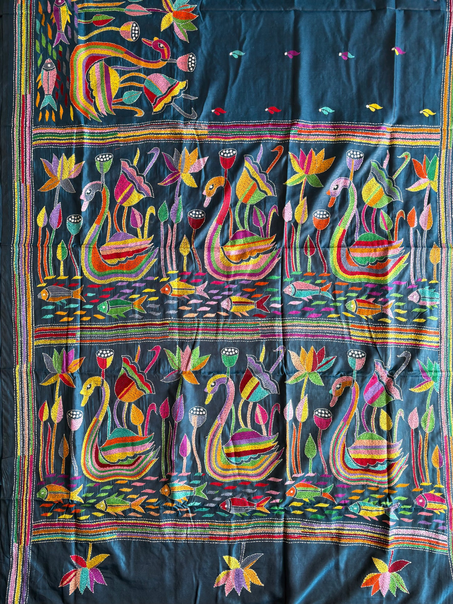 Kantha Stitch Saree on Hand Art Silk