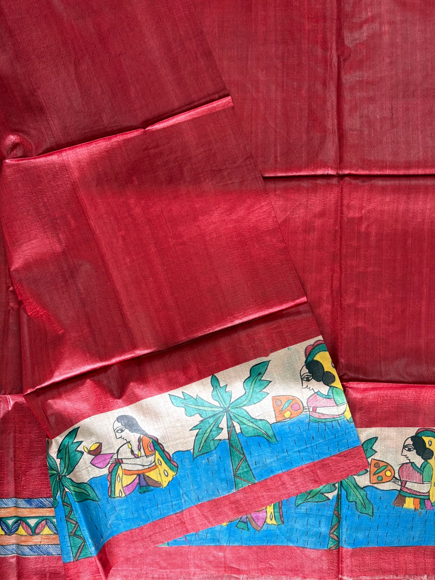 Pure Desi Tussar Silk Handcrafted Madhubani Saree (Silk Marked)
