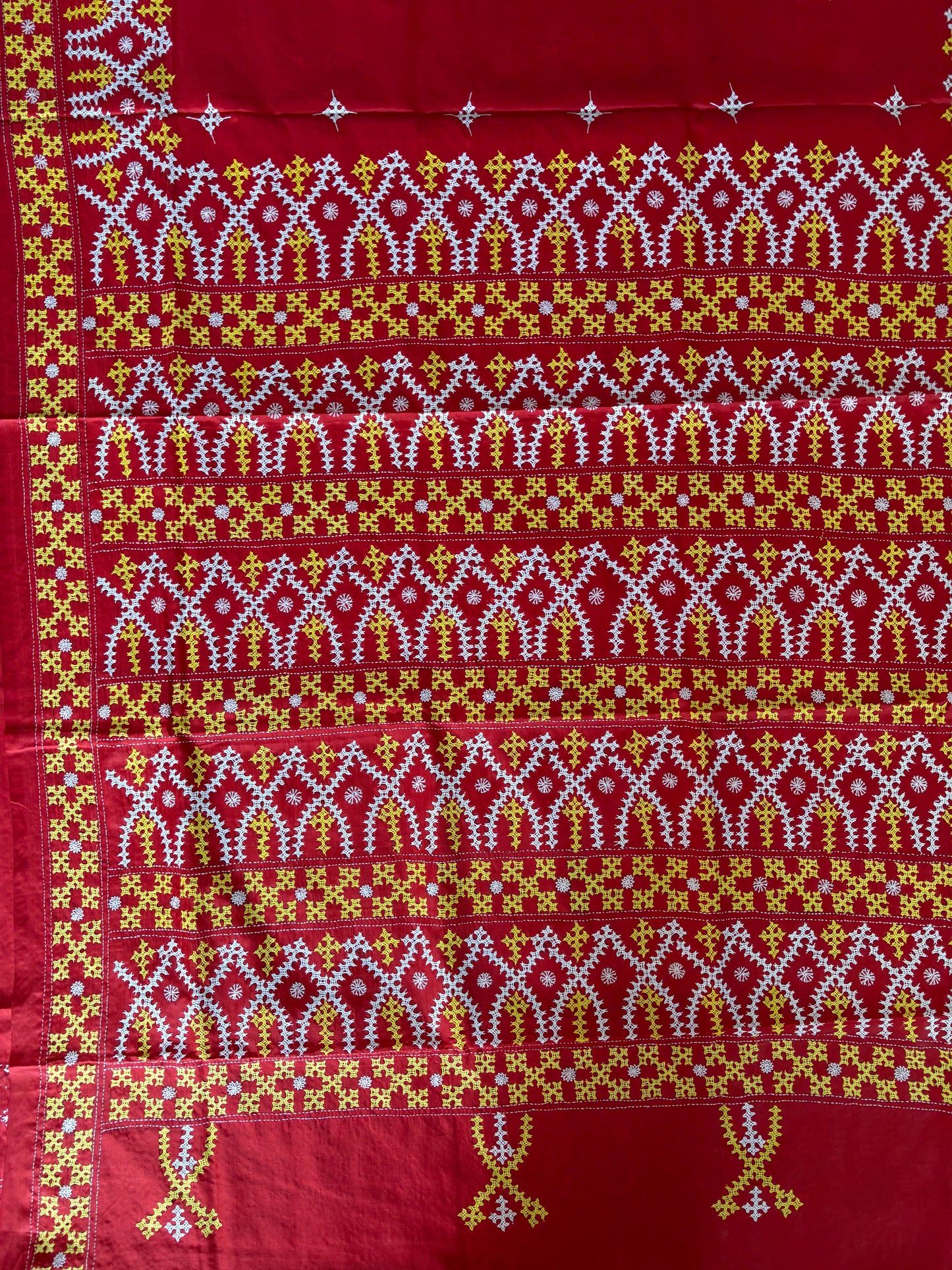 Gujrati Stitch/Kutch Hand Embroidered Art Silk Saree