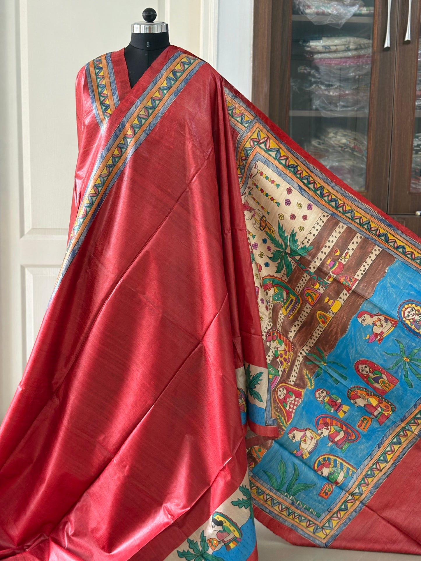 Pure Desi Tussar Silk Handcrafted Madhubani Saree (Silk Marked)
