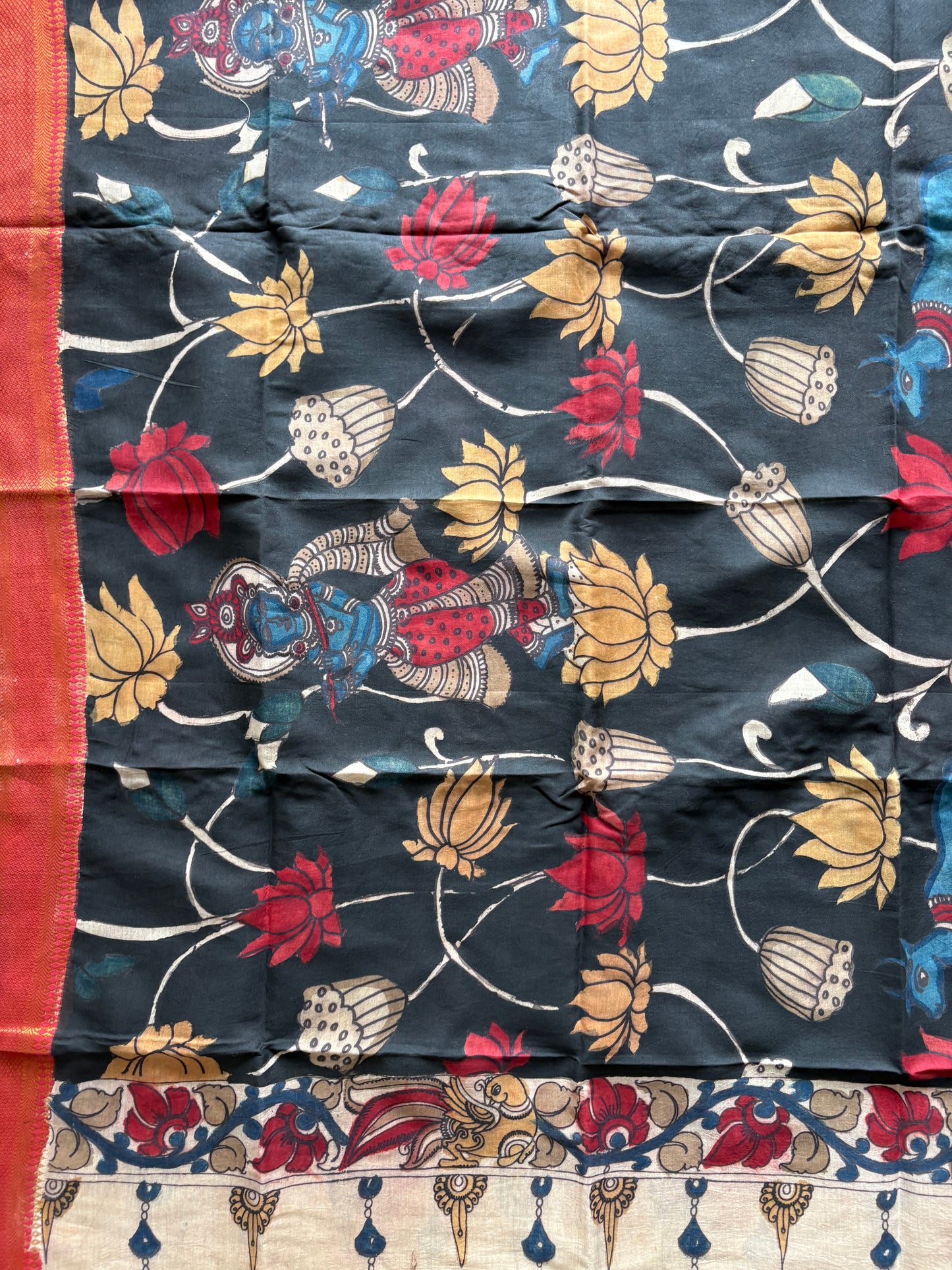 Pen Kalamkari hand painted Banglore Silk Dupatta