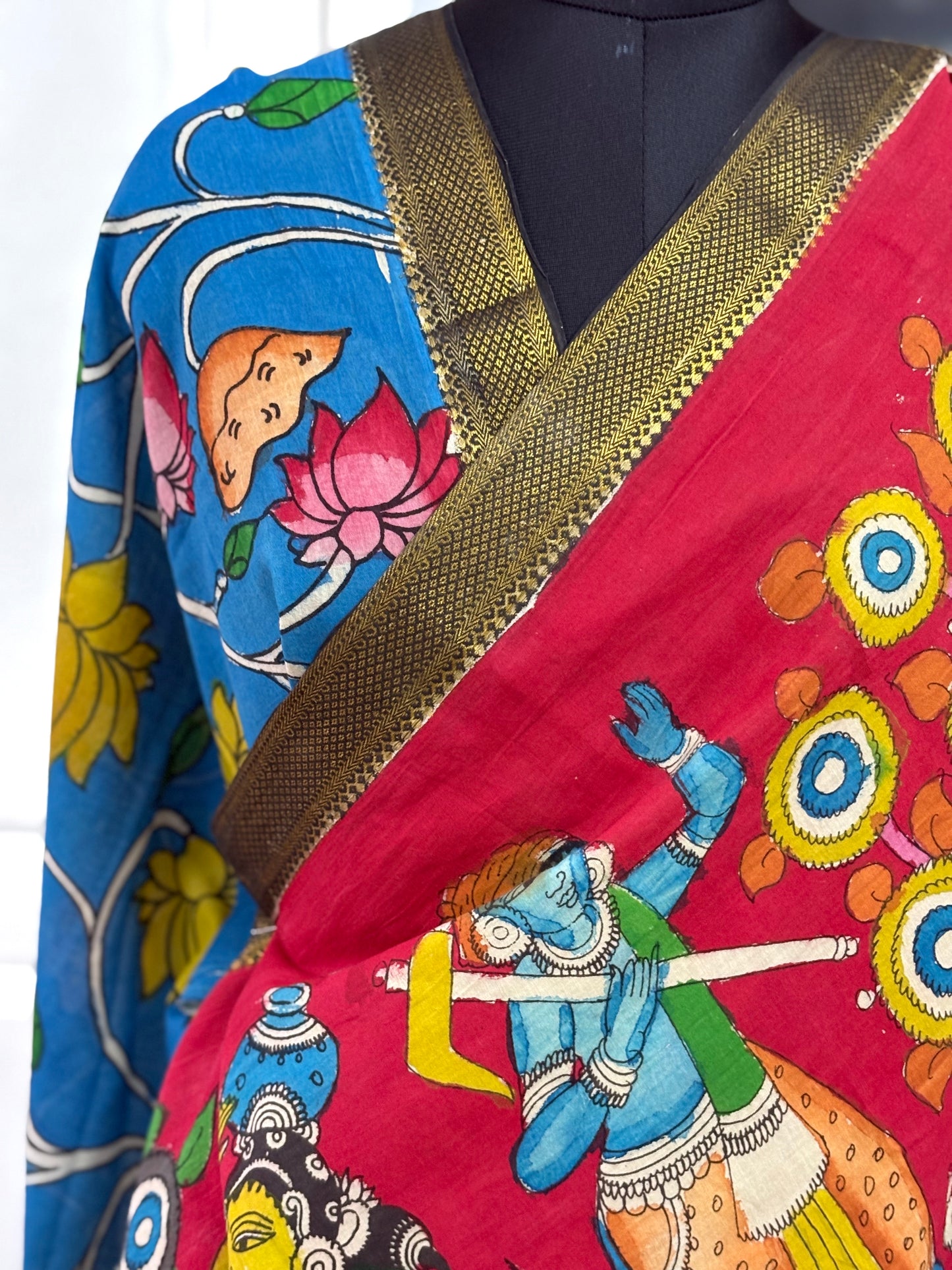 Pen Kalamkari hand painted pure cotton Saree with blouse