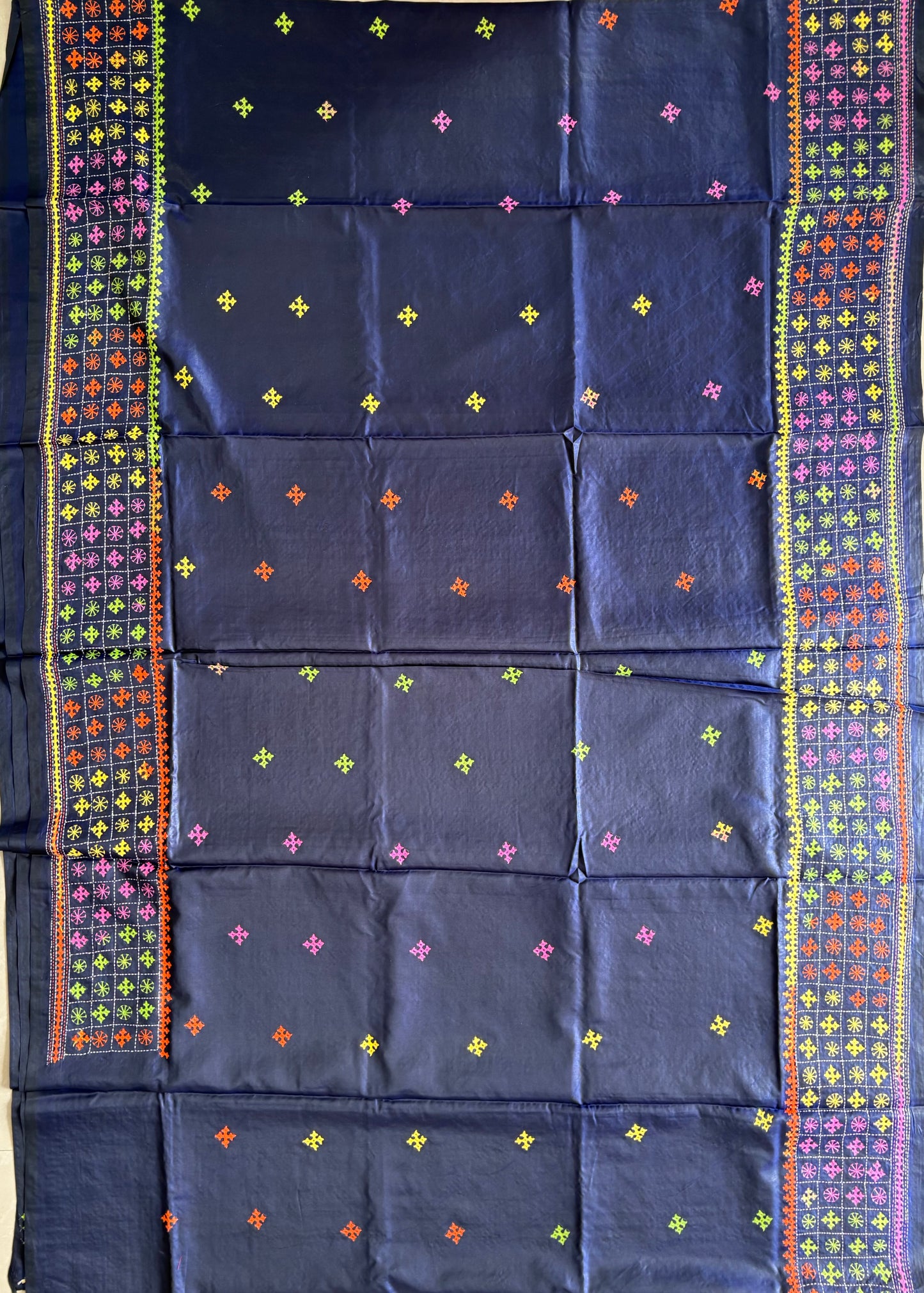 Gujrati Stitch/Kutch Hand Embroidered Art Silk Saree