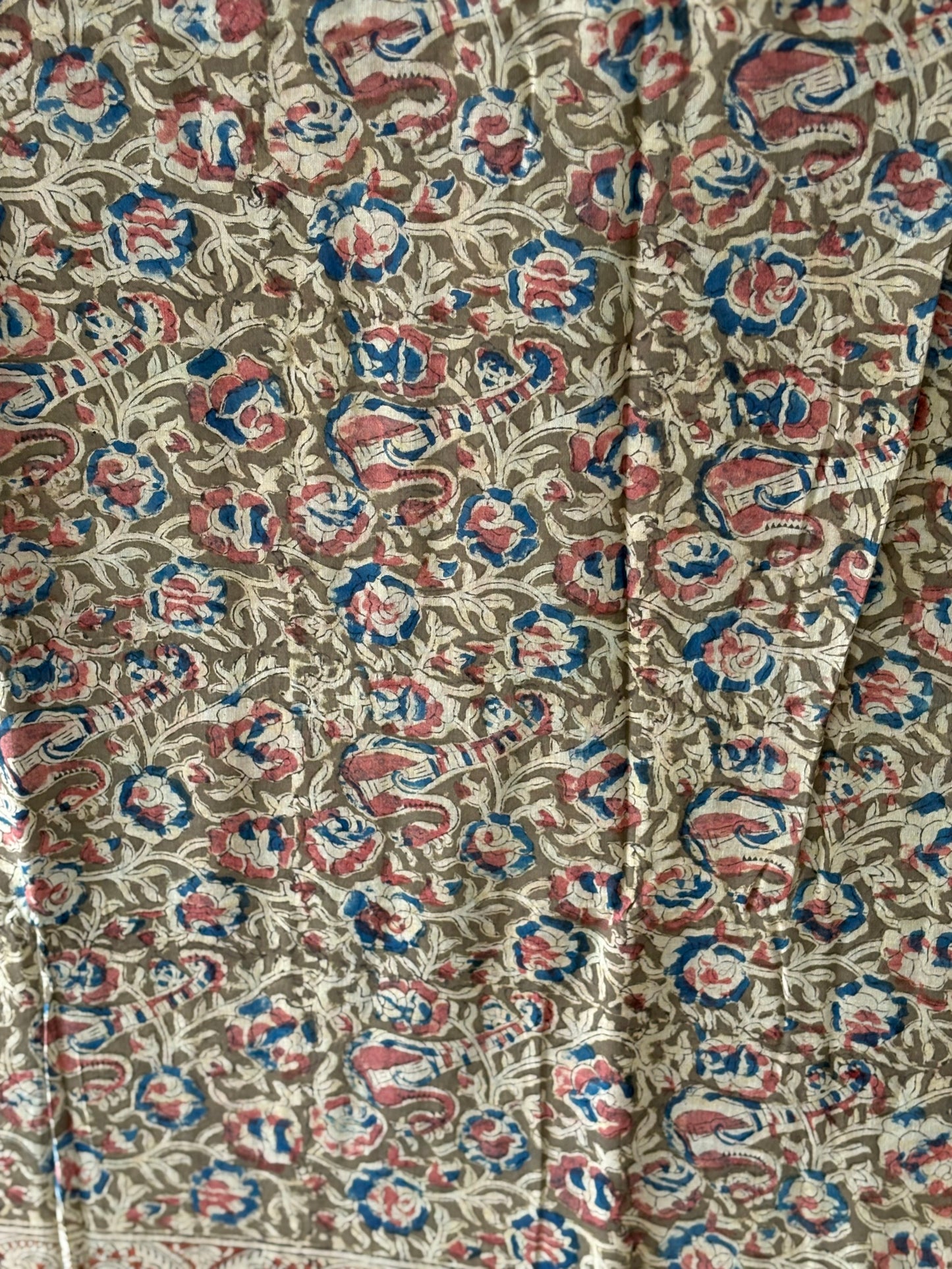 Kalamkari printed malmal cotton Saree with blouse