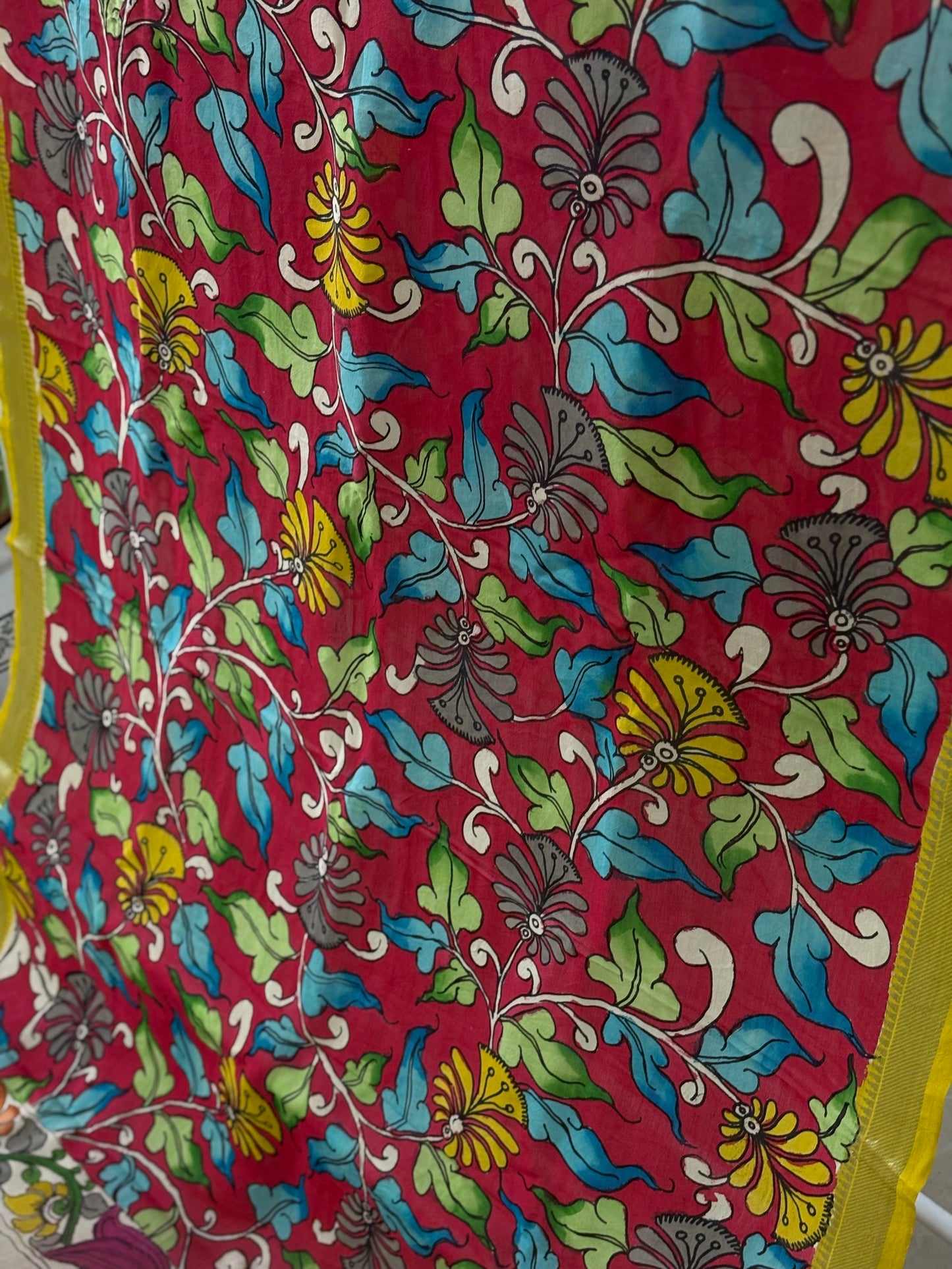 Pen Kalamkari hand painted Banglore Silk Dupatta