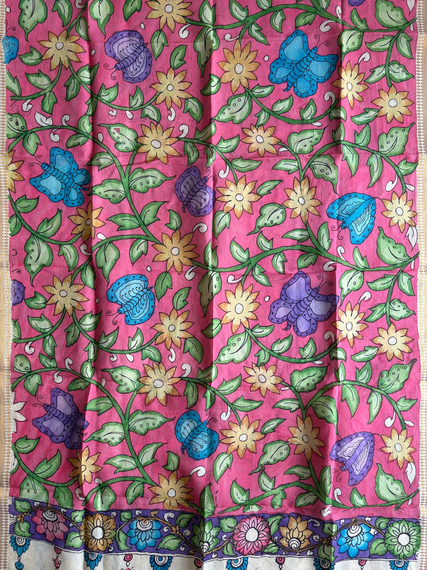 Pen Kalamkari hand painted Banglore Silk Dupatta