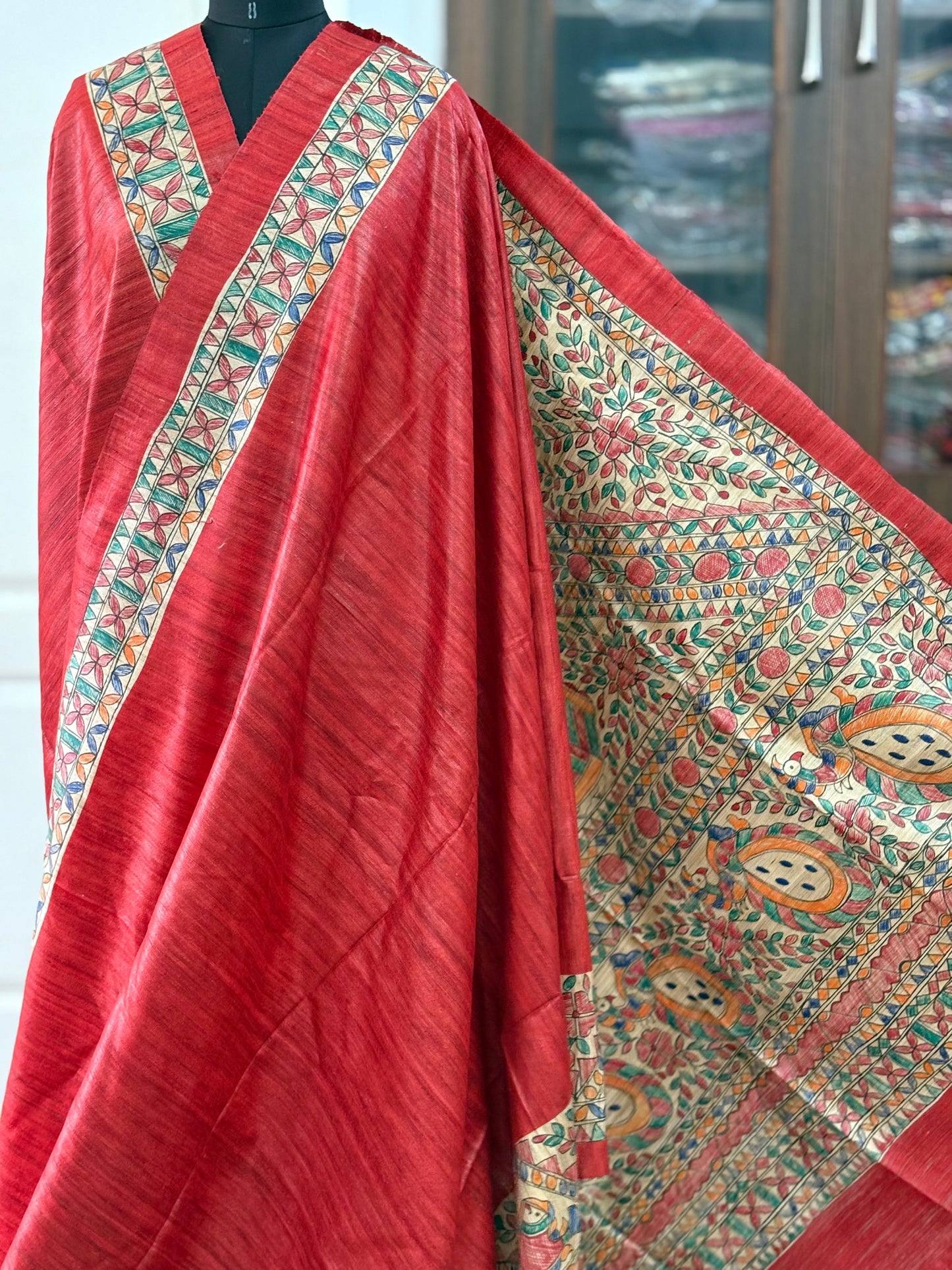 Pure Tussar Ghicha Silk Handcrafted Madhubani Saree (Silk Marked)