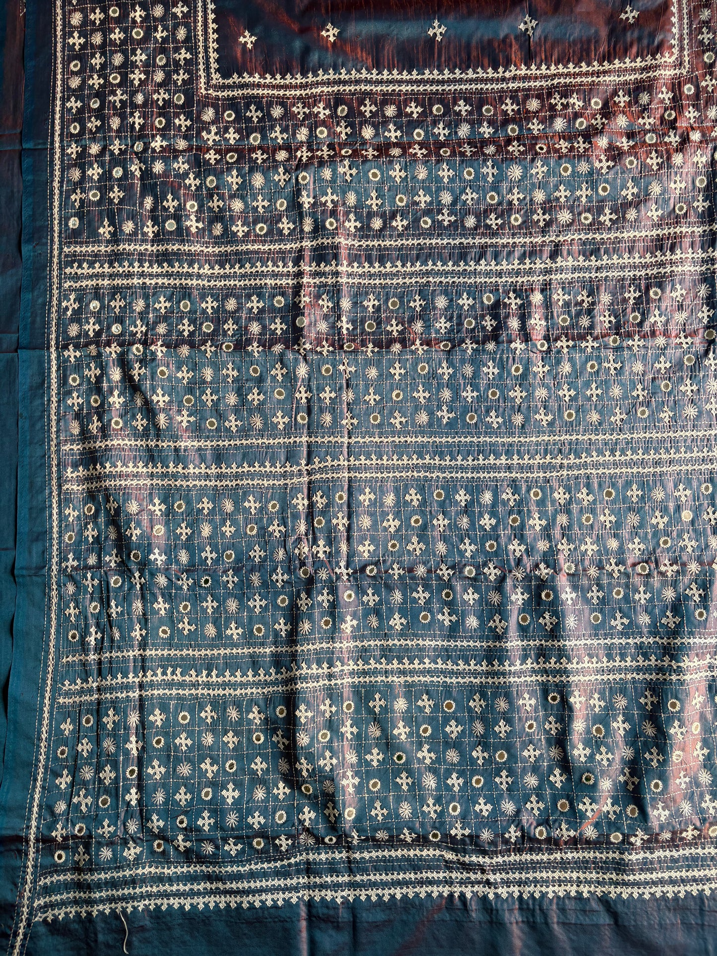 Gujrati Stitch/Kutch Hand Embroidered Art Silk Saree