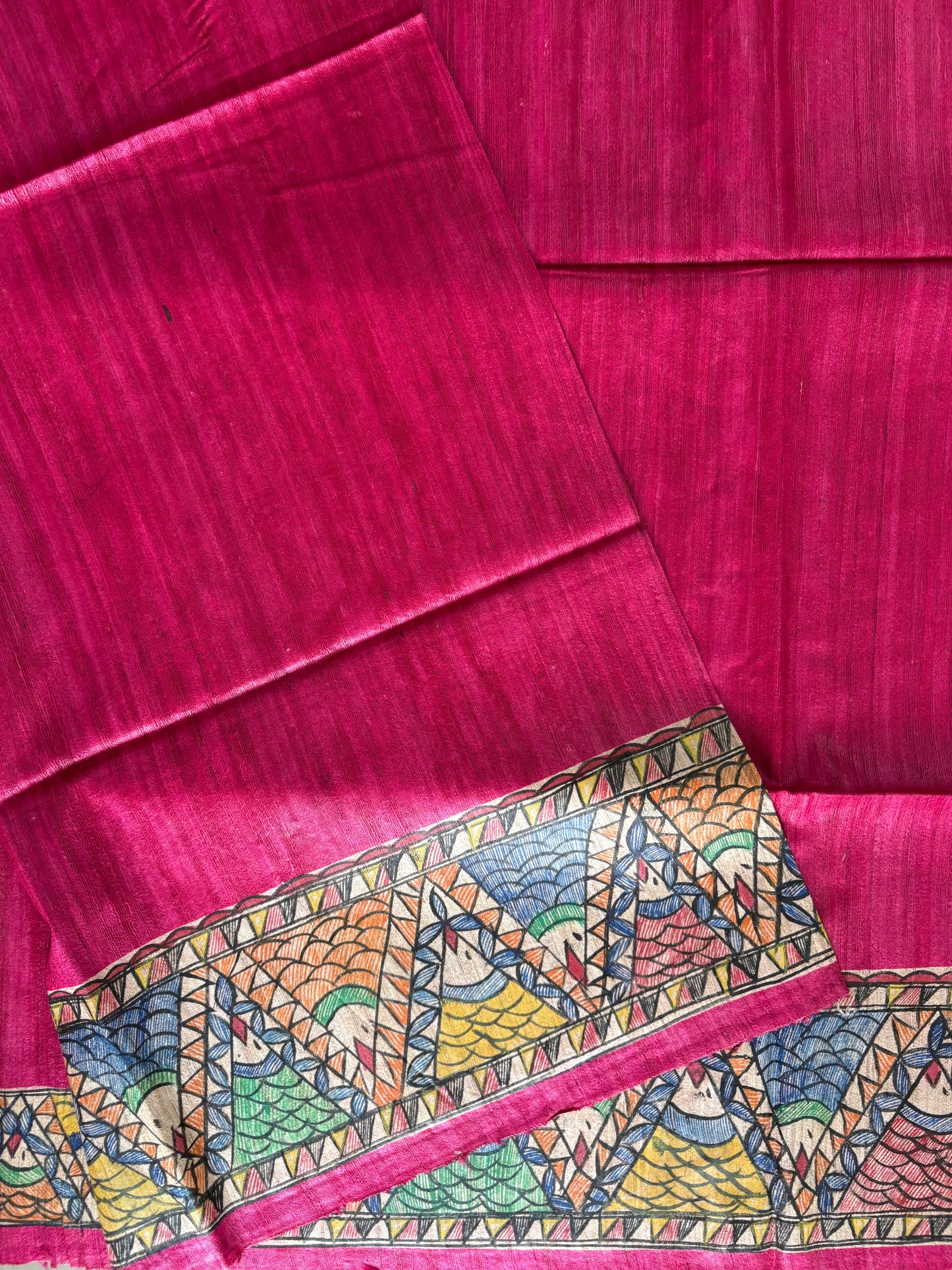 Pure Tussar Ghicha Silk Handcrafted Madhubani Saree (Silk Marked)