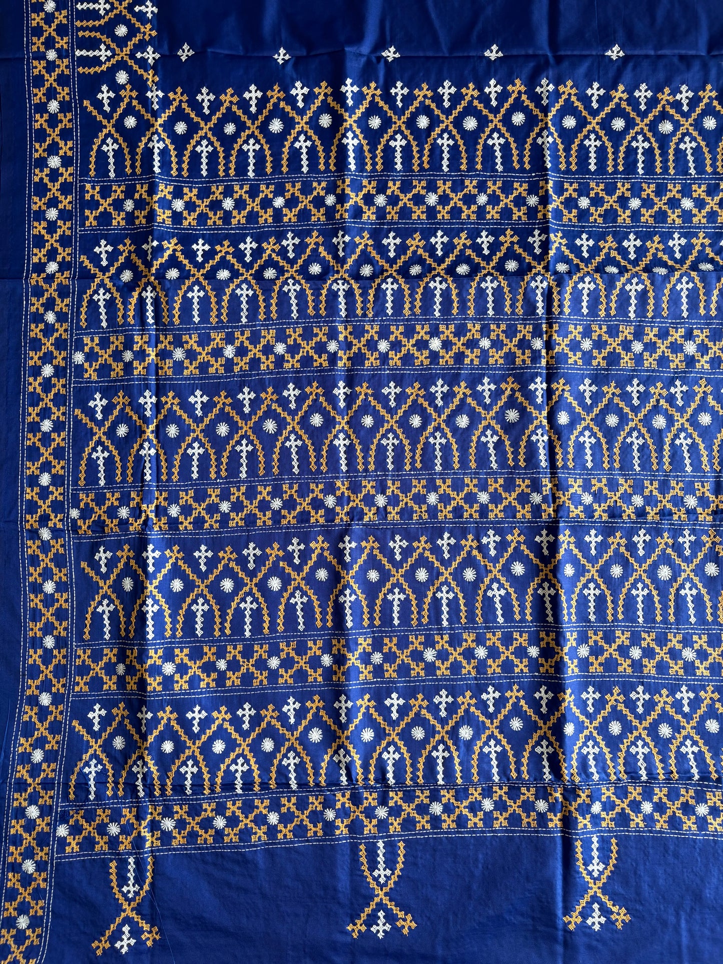 Gujrati Stitch/Kutch Hand Embroidered Art Silk Saree