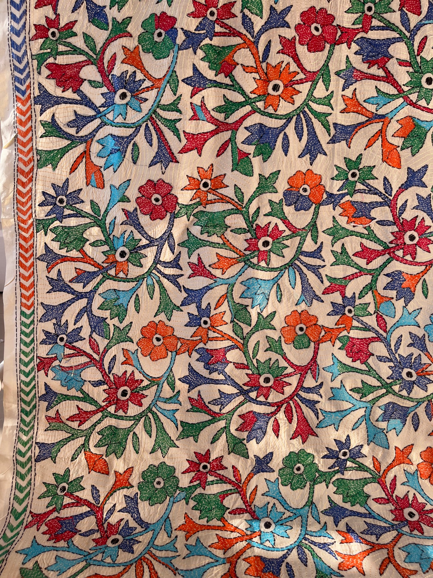 Nakshi Kantha Hand Embroidary Full Work Semi Tusshar Silk Dupatta 36”