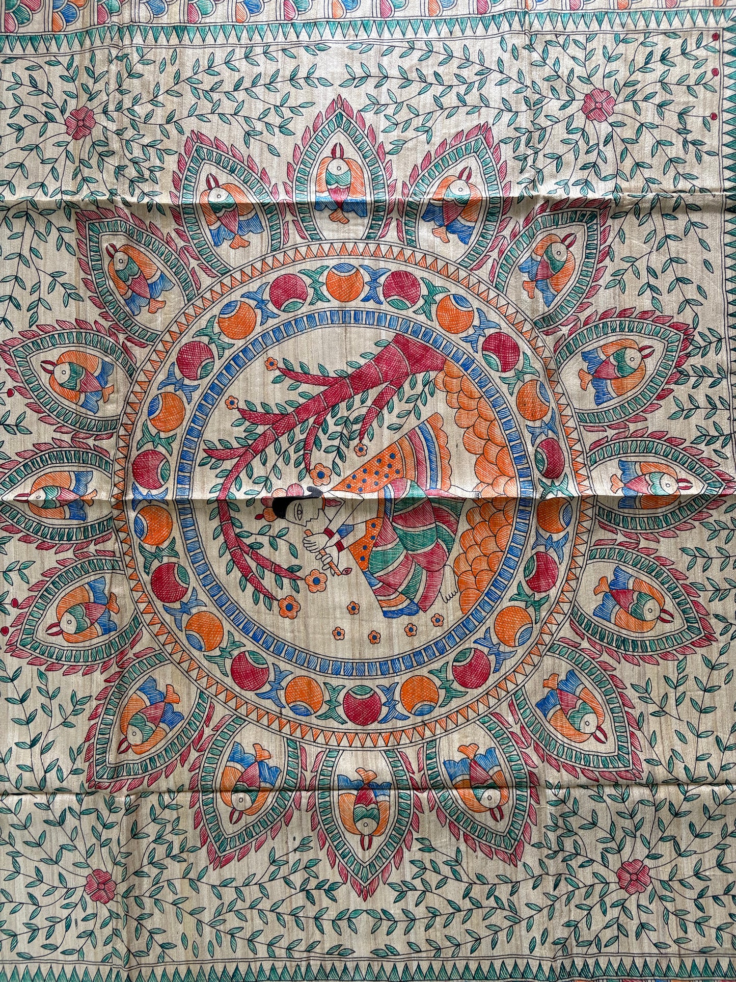 Pure Tussar Ghicha Silk Handcrafted Madhubani Saree (Silk Marked)