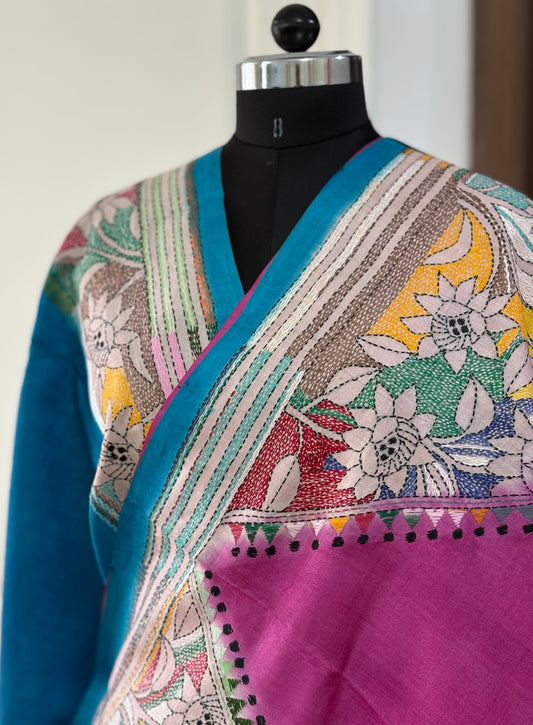 Kantha Stitch Hand Embroidered Pure Gachi by Gachi Tassar Silk Saree (Silk Marked)