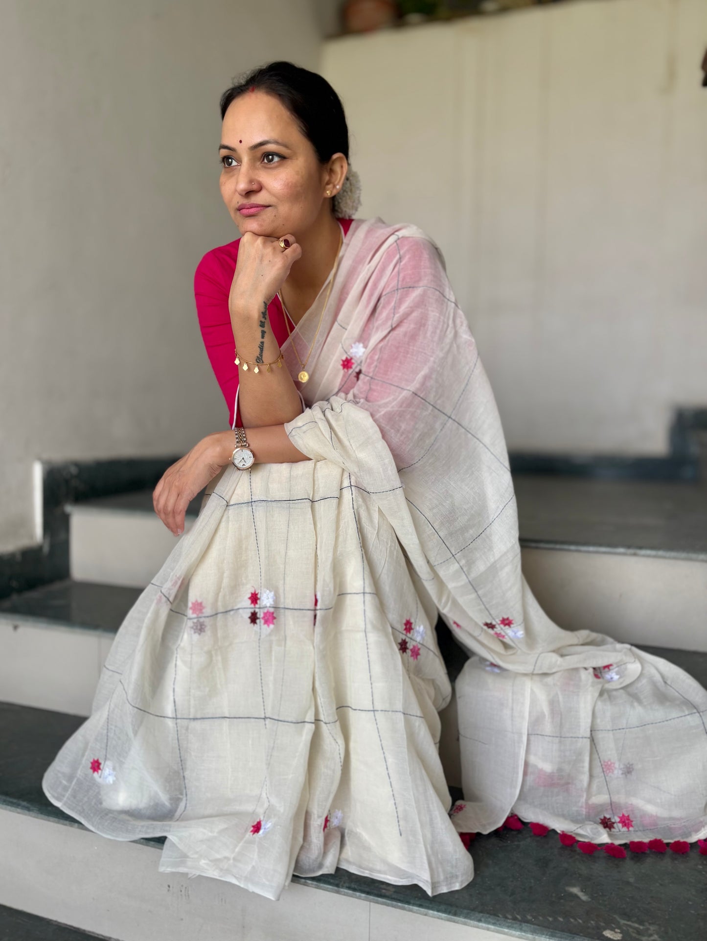 Mul Cotton Saree - off white