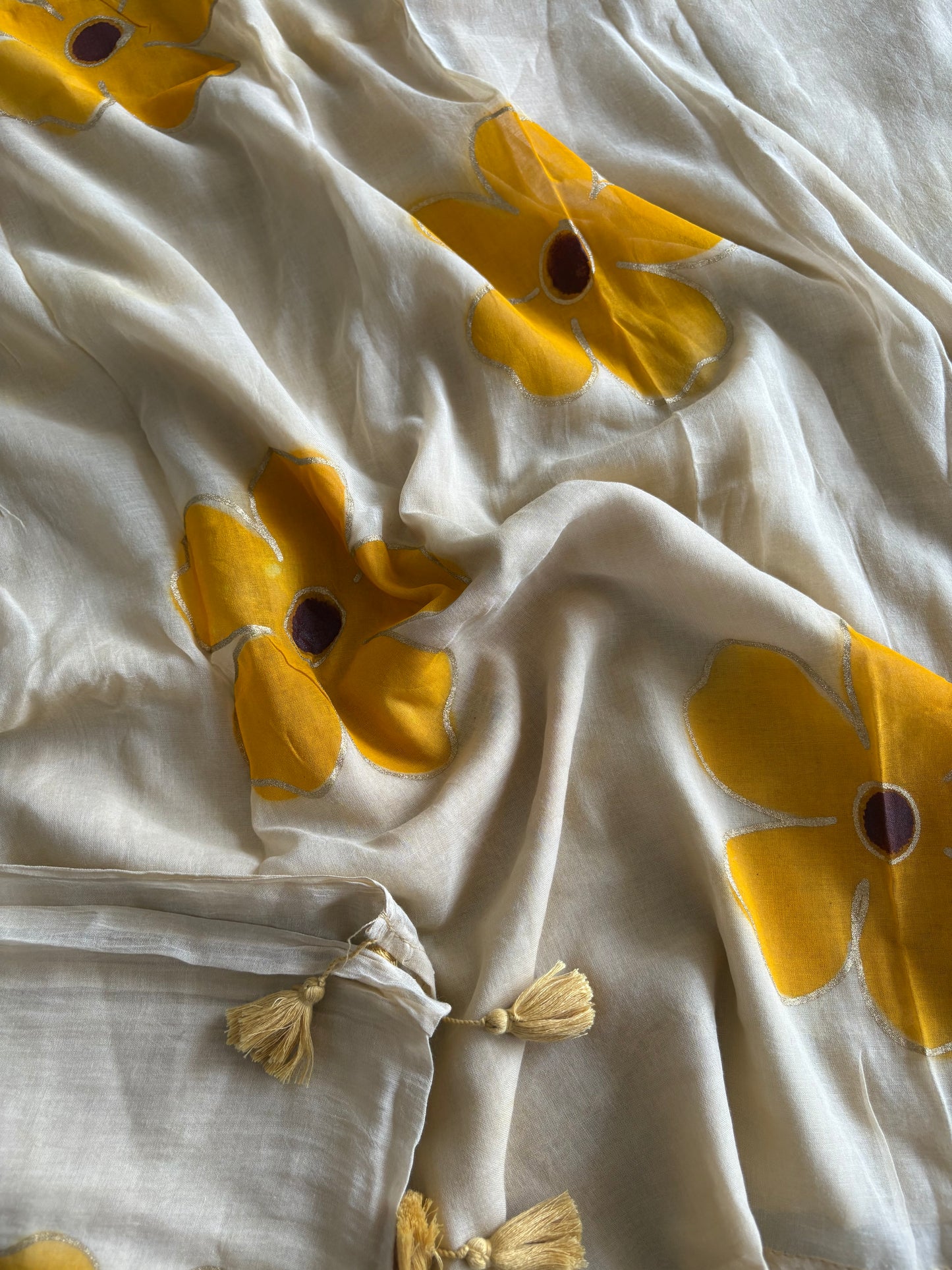 Hand Painted Mul Cotton Saree - Badami