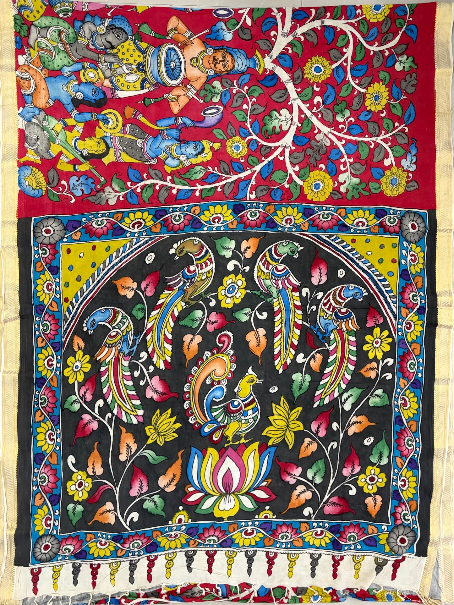 Pen Kalamkari hand painted pure cotton Saree with blouse