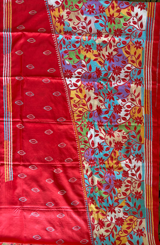 Kantha - Stitch Hand Embroidered Saree| Blended Bangalore Silk / Art Silk