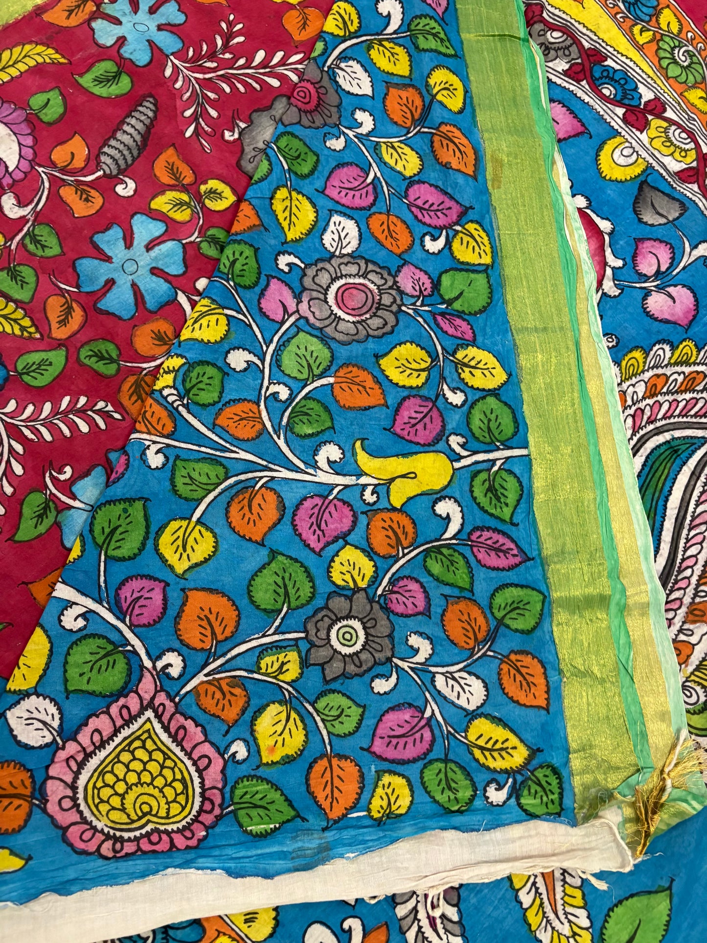 Pen Kalamkari hand painted pure cotton Saree with blouse