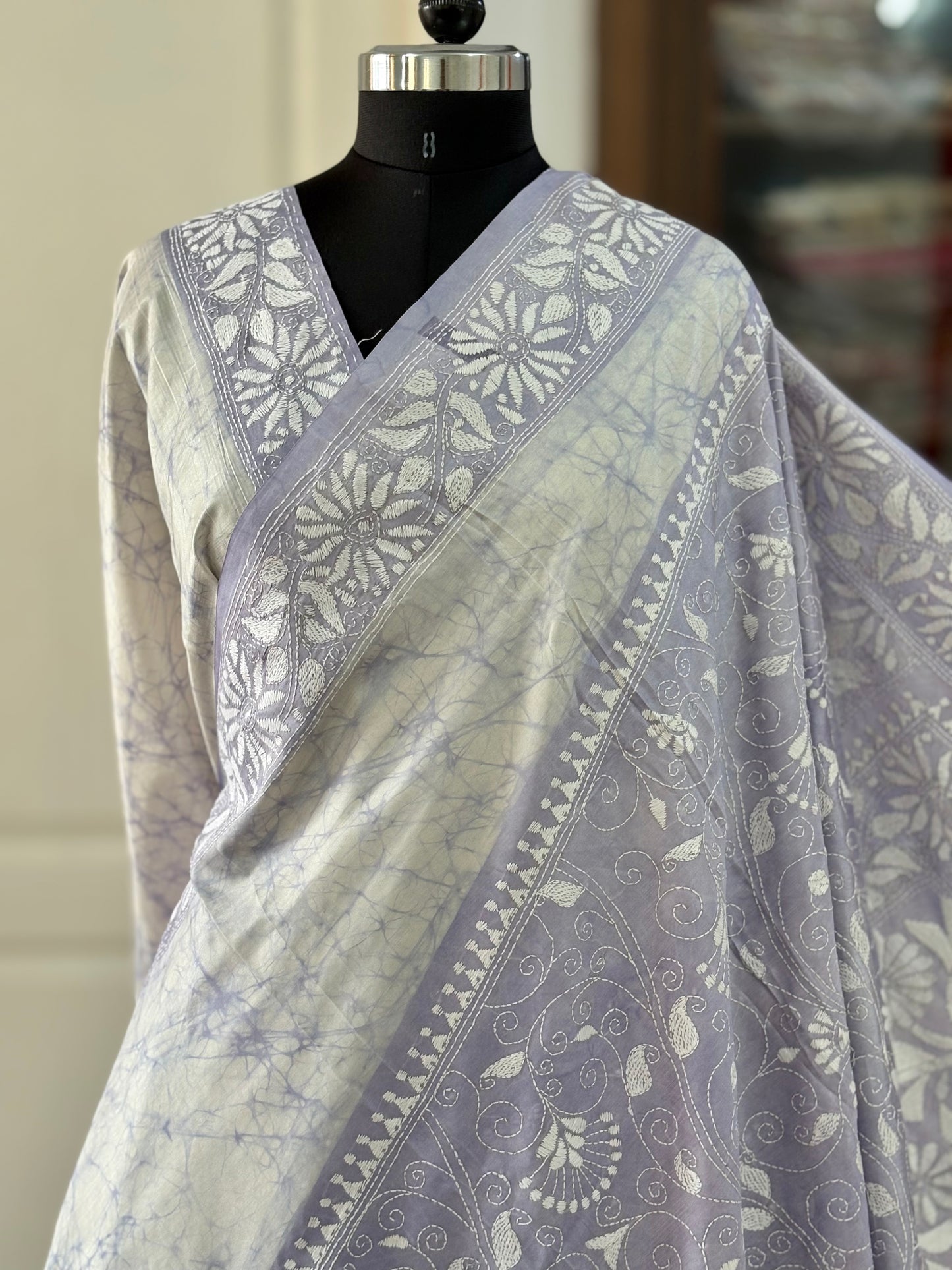 Hand work Kantha stitch Saree in Artificial Silk