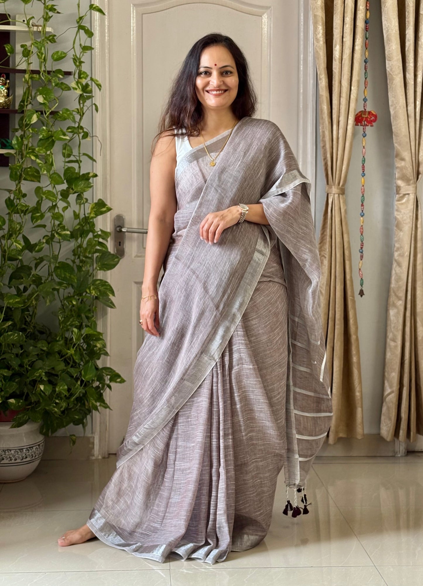 Linen By Linen Saree With Blouse