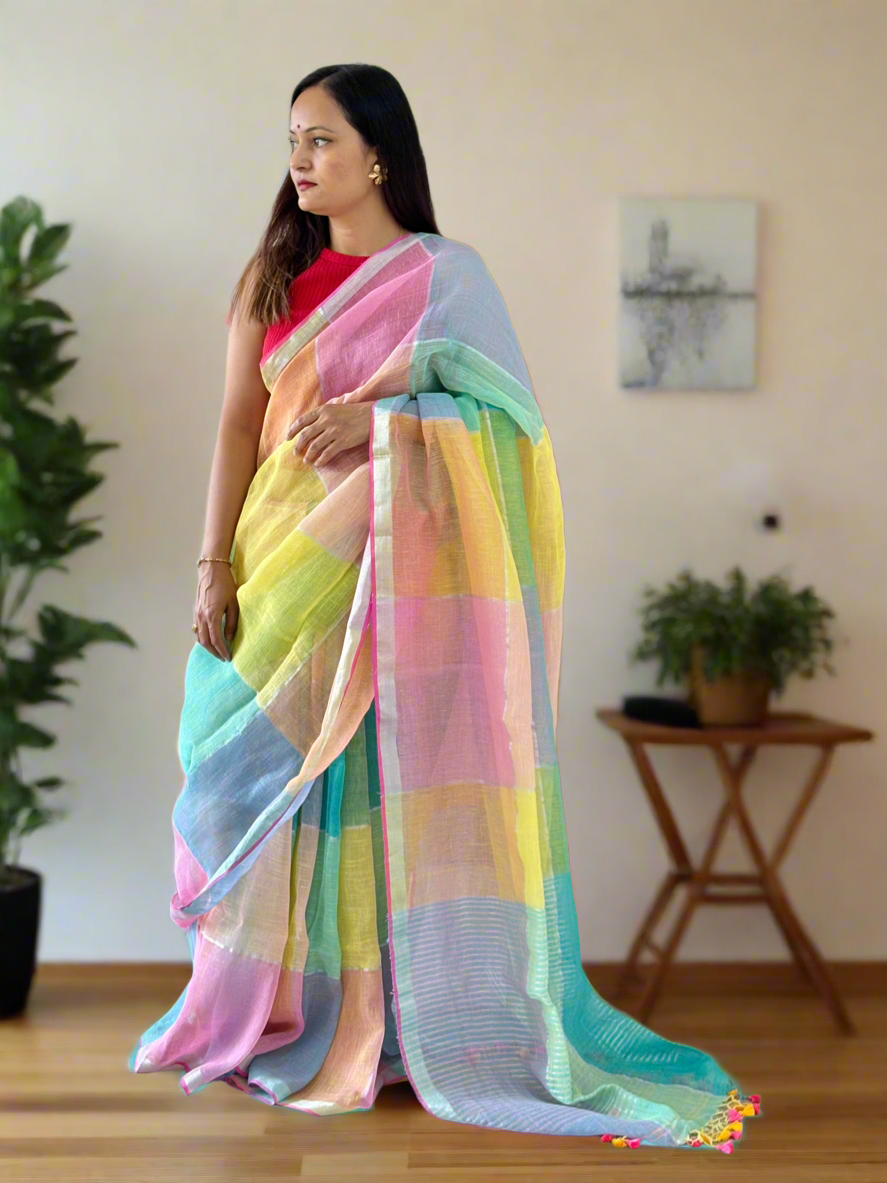 Pure Linen By Linen handloom Saree (handloom marked)