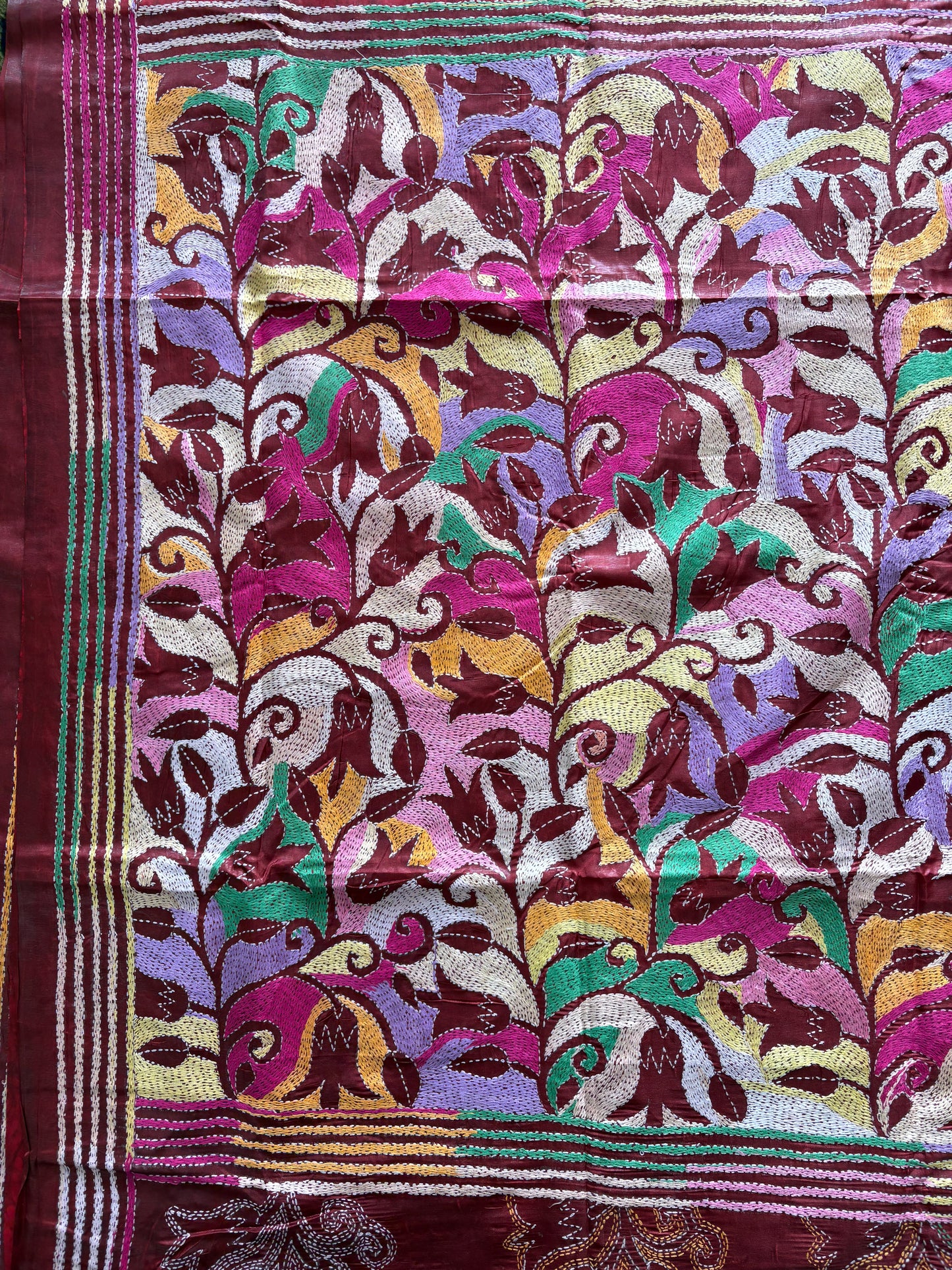Kantha Stitch Hand Work Art Silk Saree With Blouse