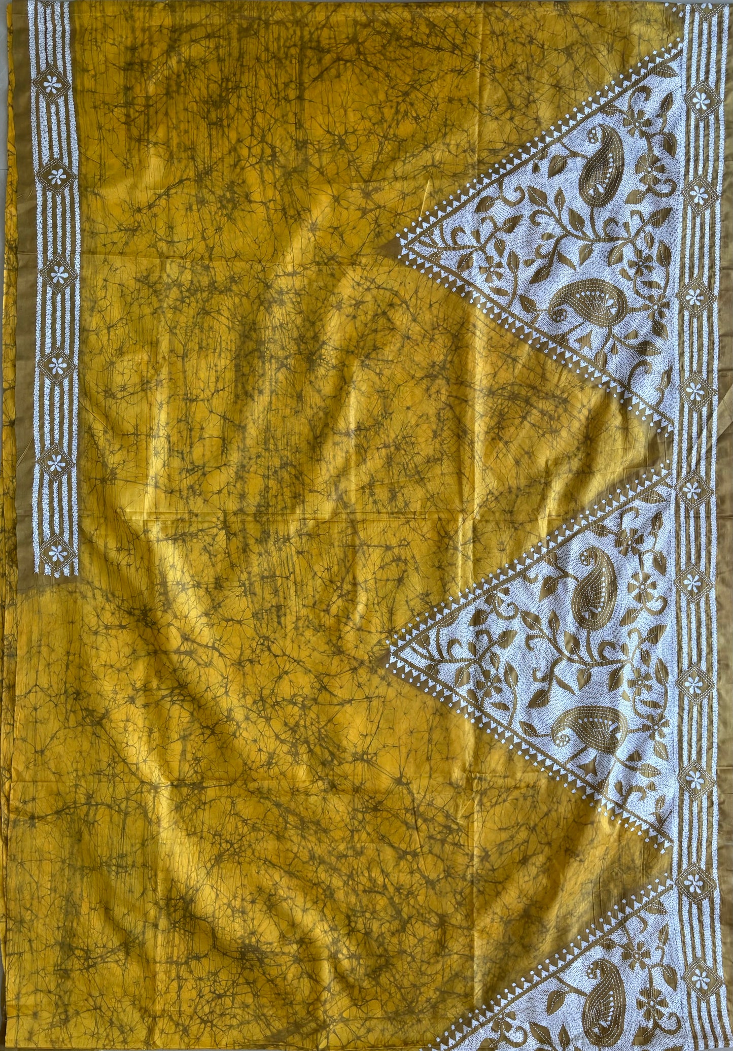 Reverse Kantha Hand Embroidered Hand Batik Art Silk Saree With Blouse