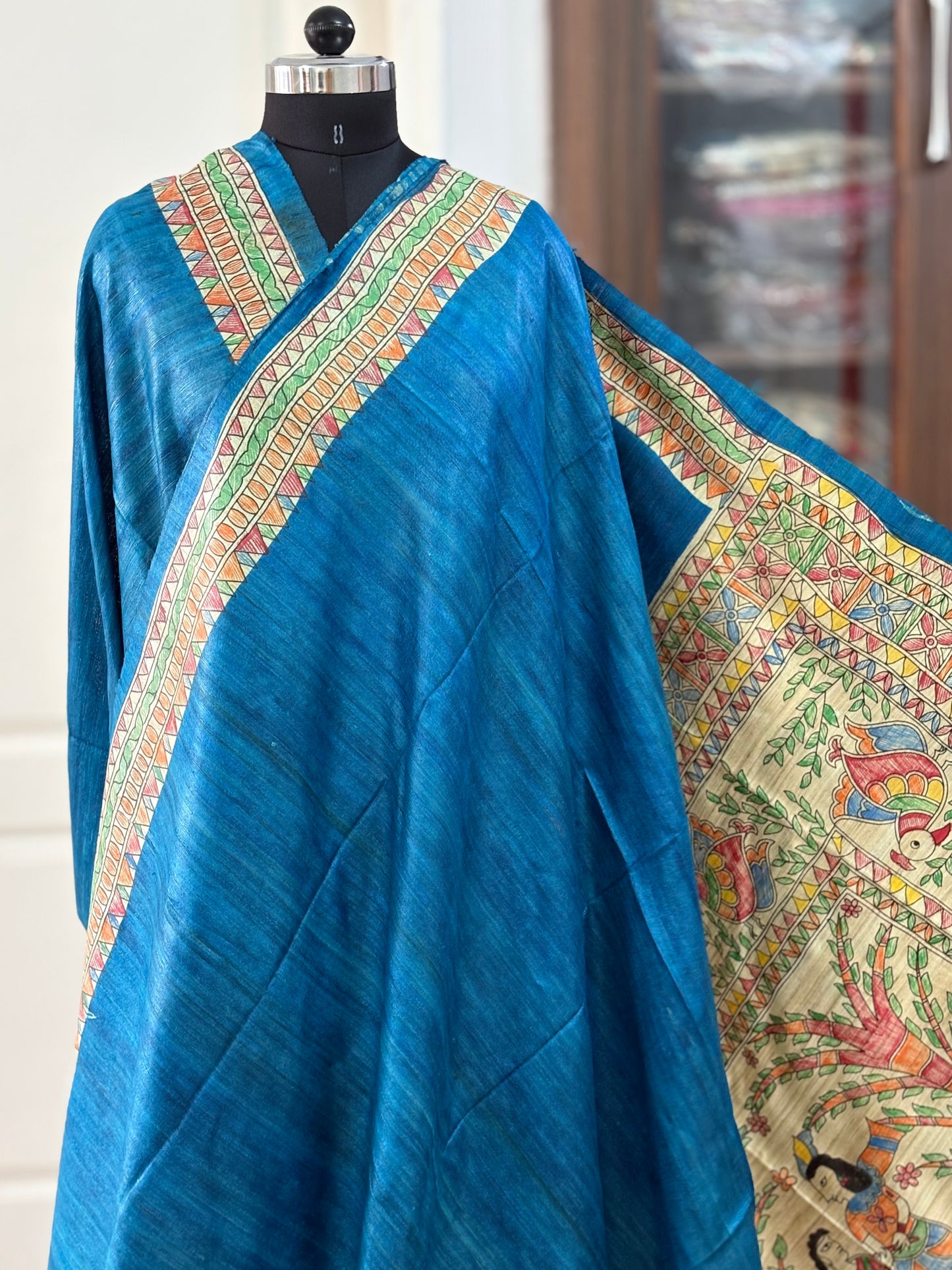 Pure Tussar Ghicha Silk Handcrafted Madhubani Saree (Silk Marked)