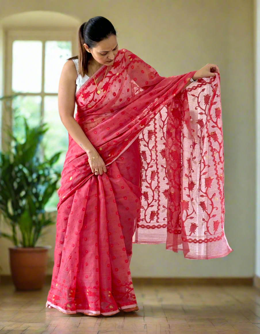 Red Soft Dhakai/Jamdani Saree