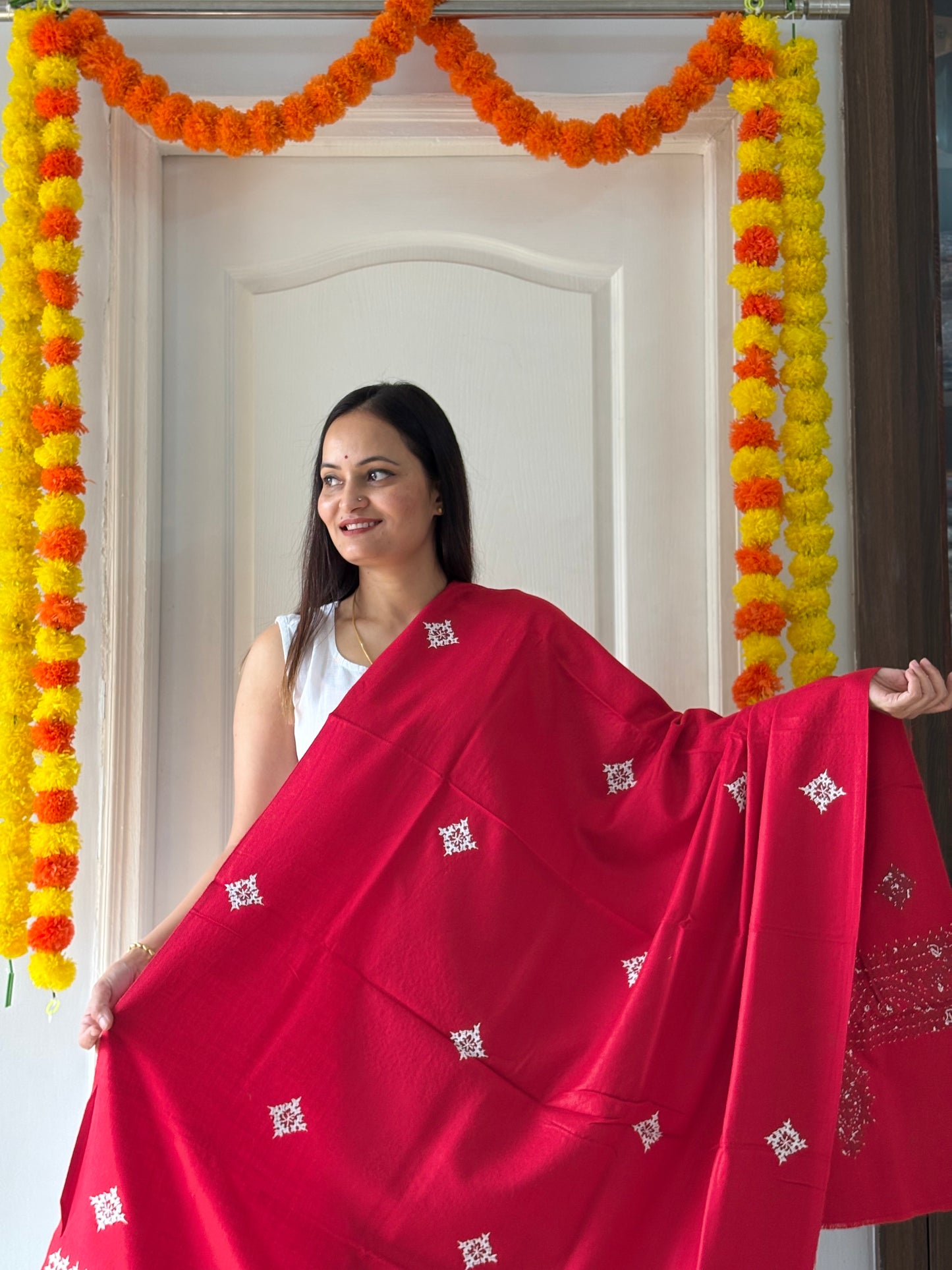 Gujrati Stitch Hand Embroidered Woollen Warm Shawl