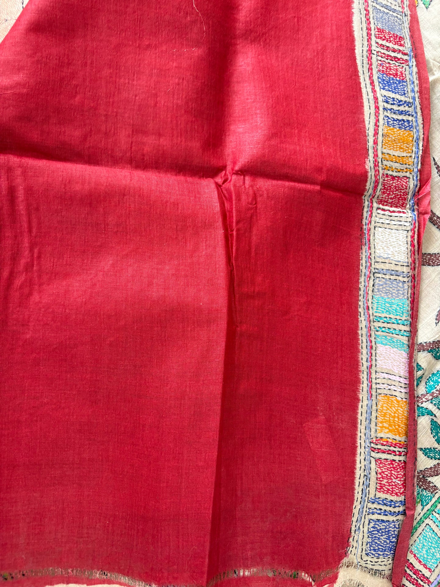 Kantha Stitch Hand Embroidered Pure Gachi by Gachi Tassar Silk Saree (Silk Marked)