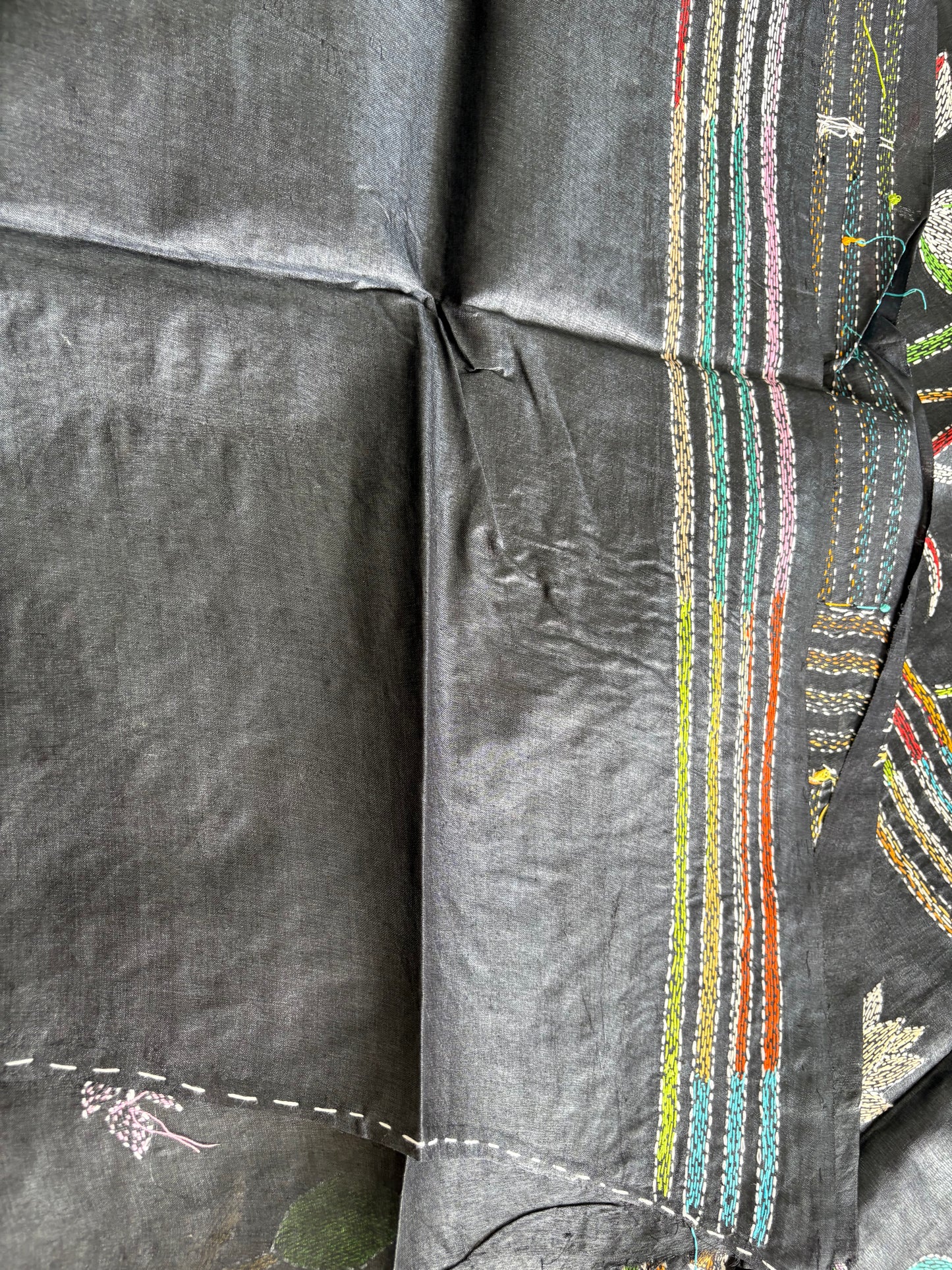 Kantha Hand Embroidered Pure Tussar Silk Saree