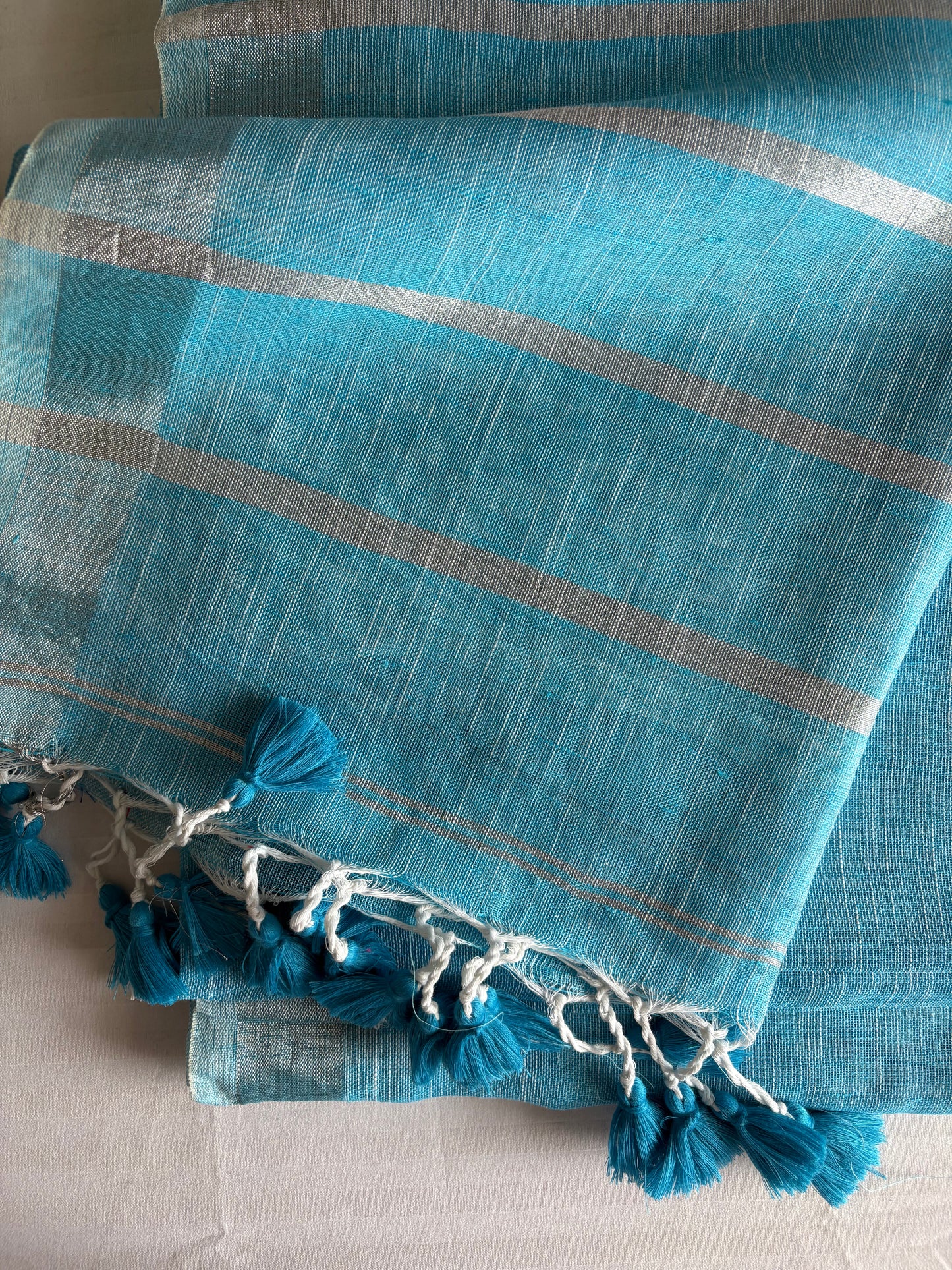 Linen By Linen Saree With Blouse - Sky Blue