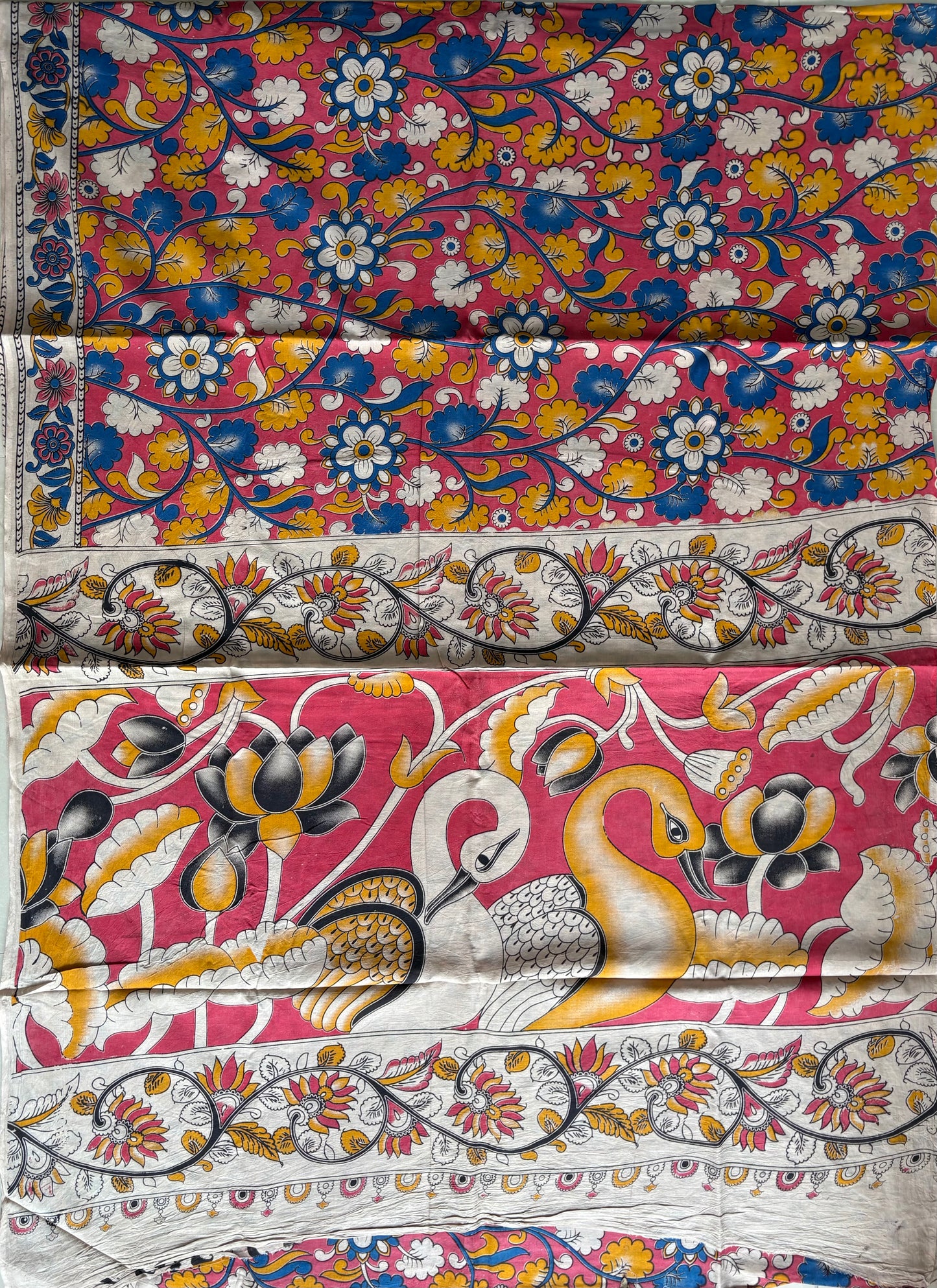 Kalamkari printed malmal cotton Saree with blouse