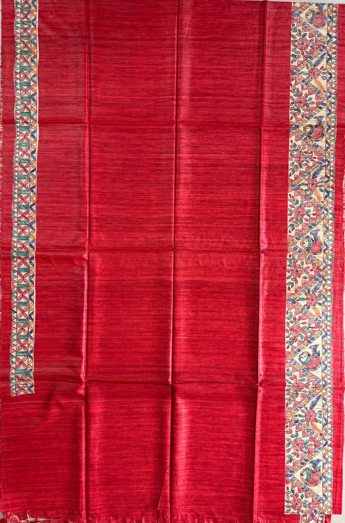 Pure Tussar Ghicha Silk Handcrafted Madhubani Saree (Silk Marked)