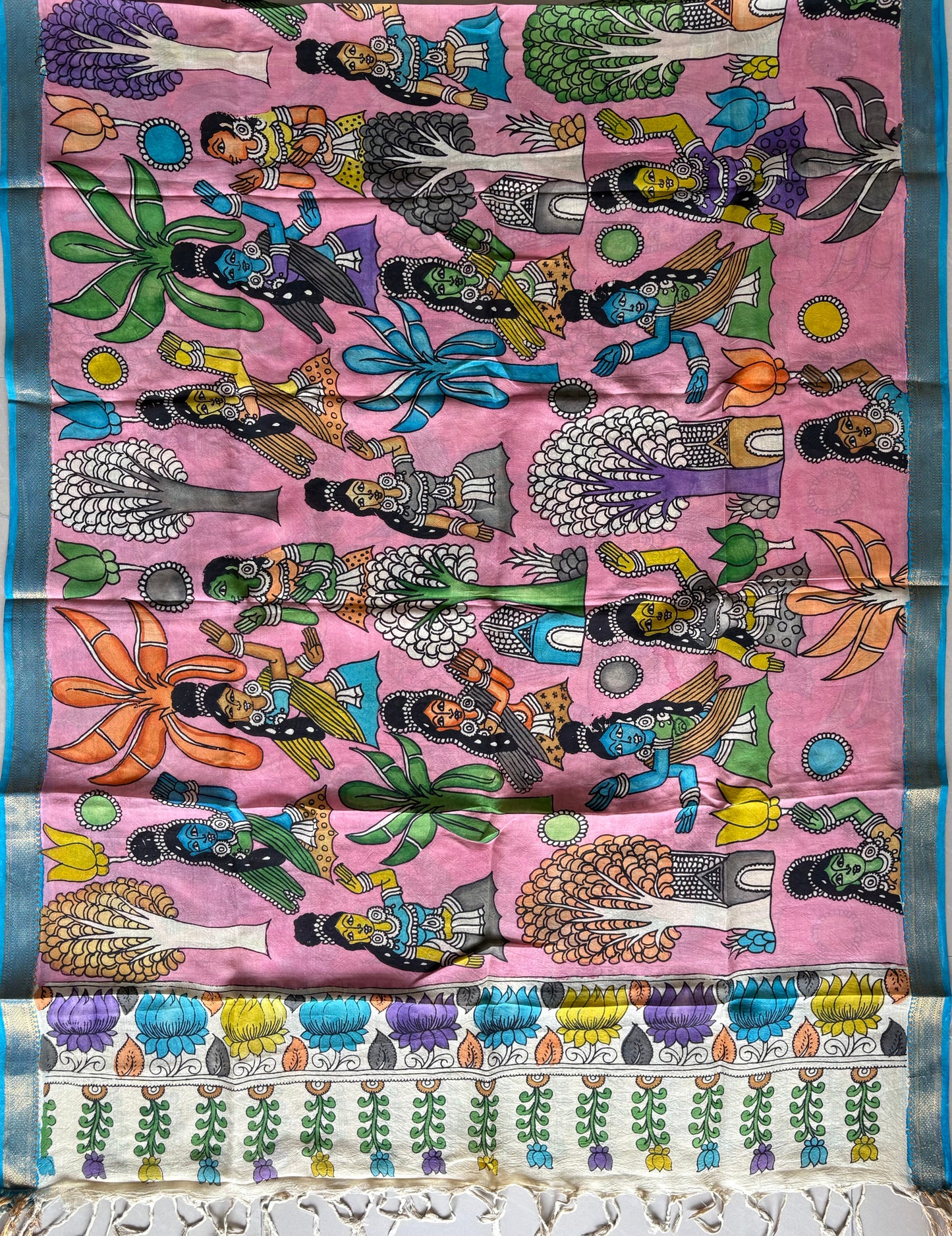 Pen Kalamkari hand painted Banglore Silk Dupatta